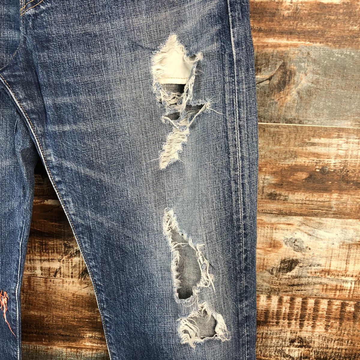 Levi's DL Levis 501 Blue ripped Distressed Denim Pants #C144 Size US 32 / EU 48 - 10 Thumbnail