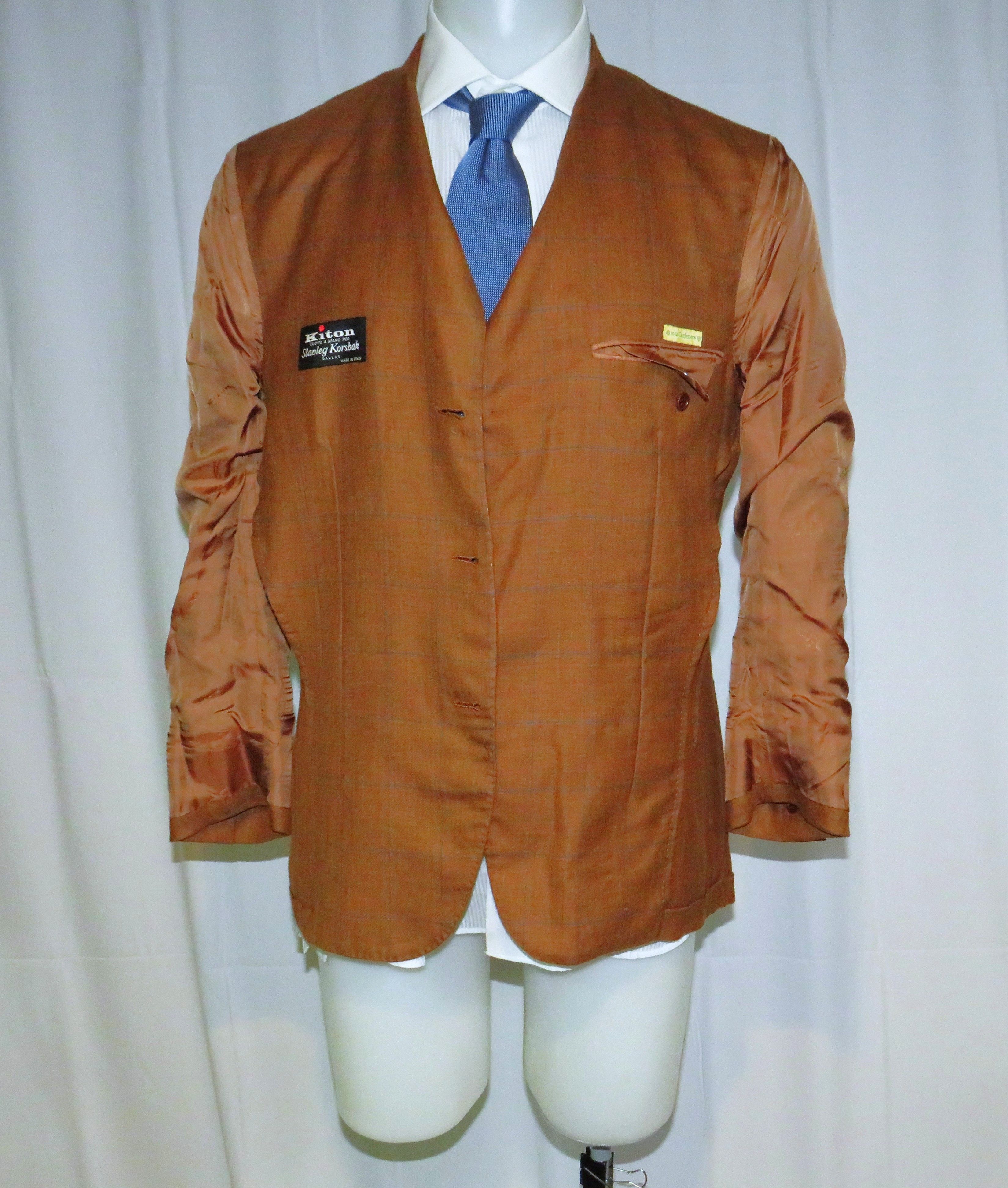 Kiton Handmade Brown Windowpane 100% Cashmere 3/2 Sport Coat 39R Size 38R - 10 Thumbnail