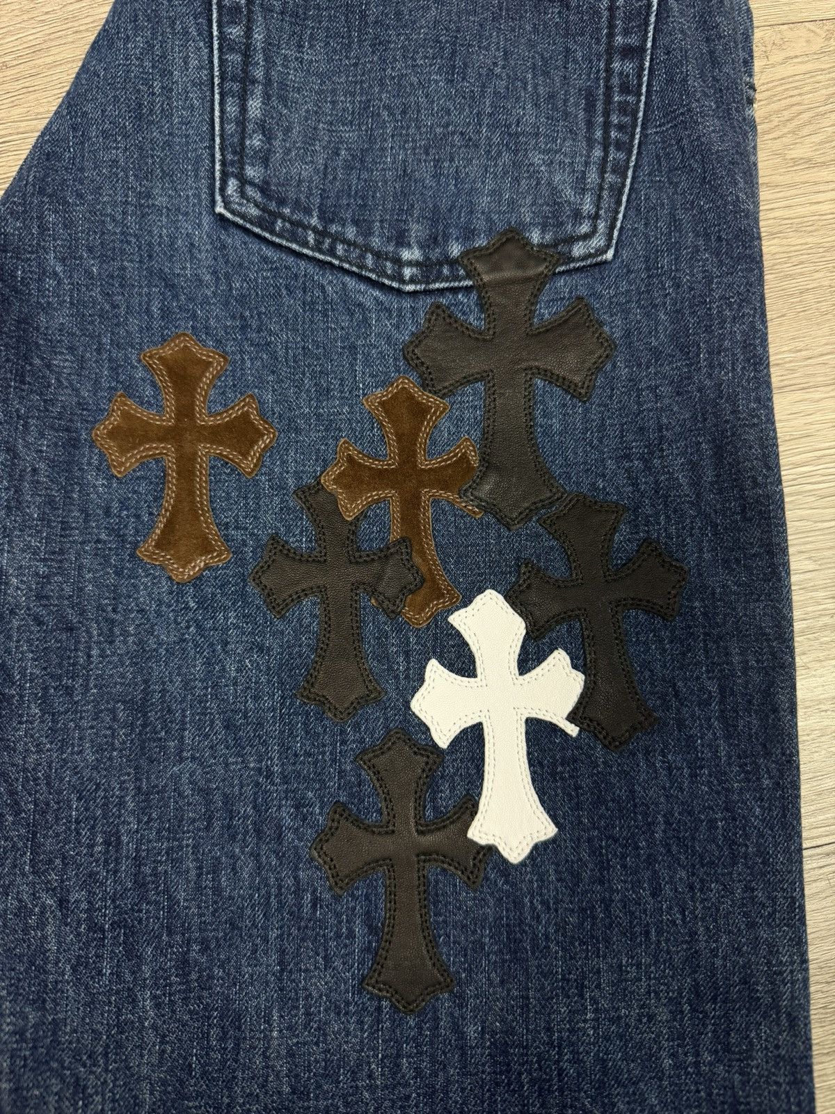 Chrome Hearts Chrome Hearts Navy Brown Black White Fleur Jeans Size US 31 - 3 Thumbnail
