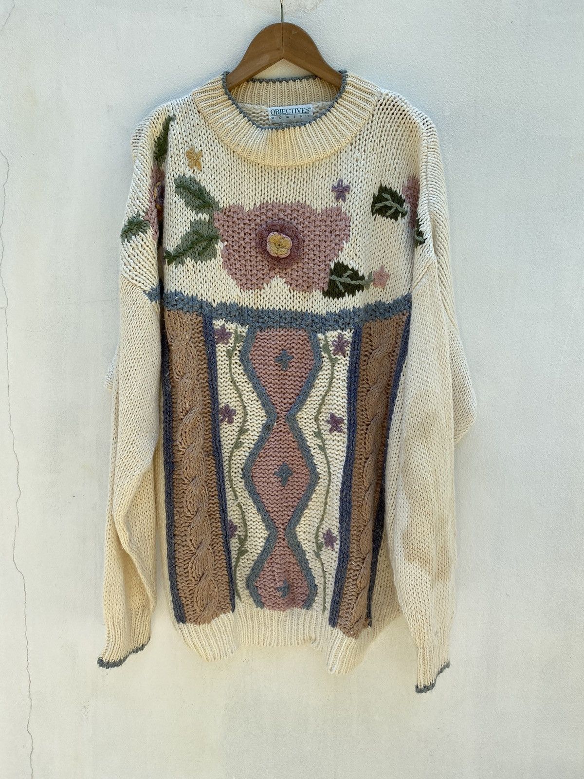 Designer × Vintage OBJECTIVES Floral Embroidery Knit Sweater Size XL / US 12-14 / IT 48-50 - 11 Thumbnail
