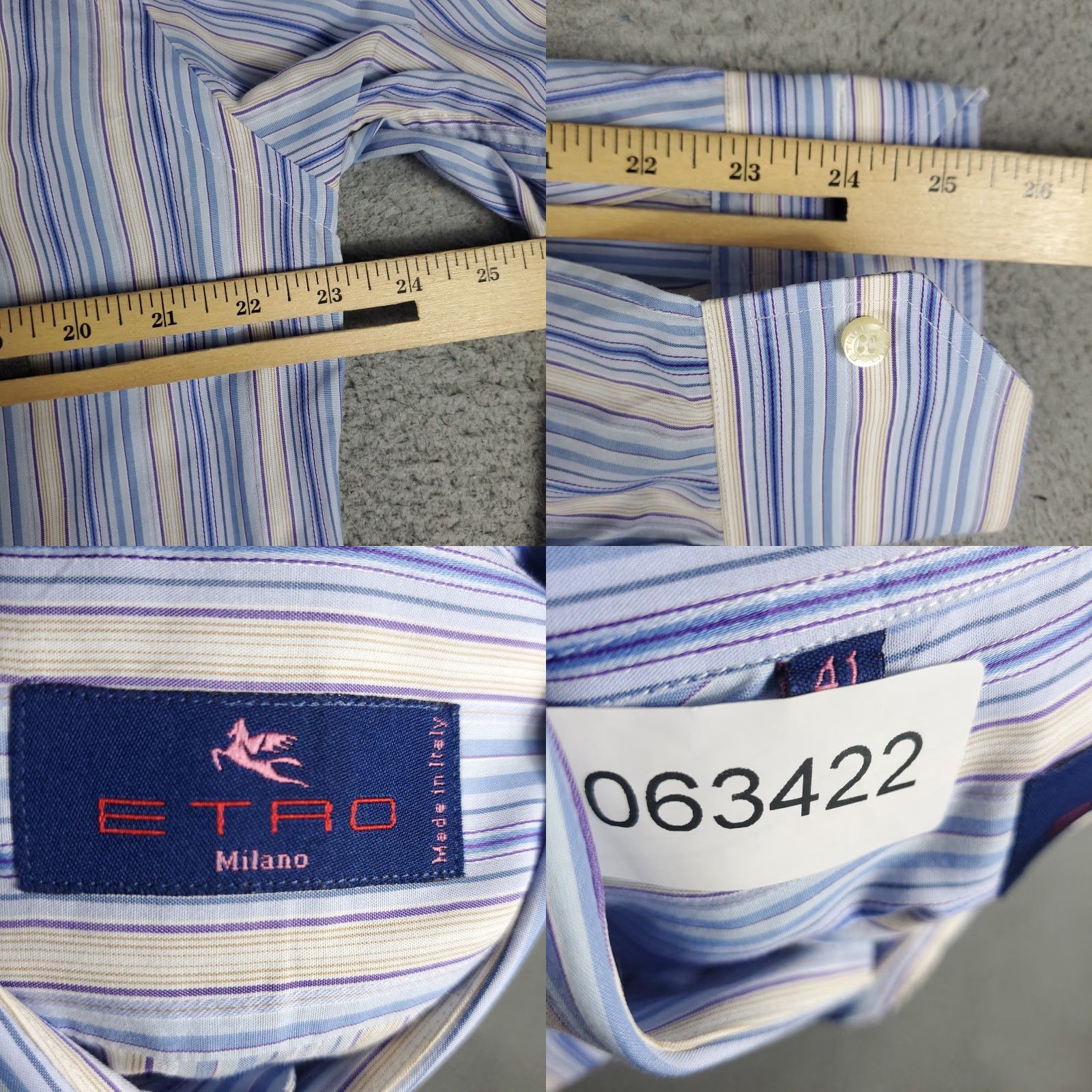 Etro ETRO Button-Up Shirt Mens Size 41 Blue Striped Made in Italy Long Sleeve Regular Fit Size US L / EU 52-54 / 3 - 8 Thumbnail