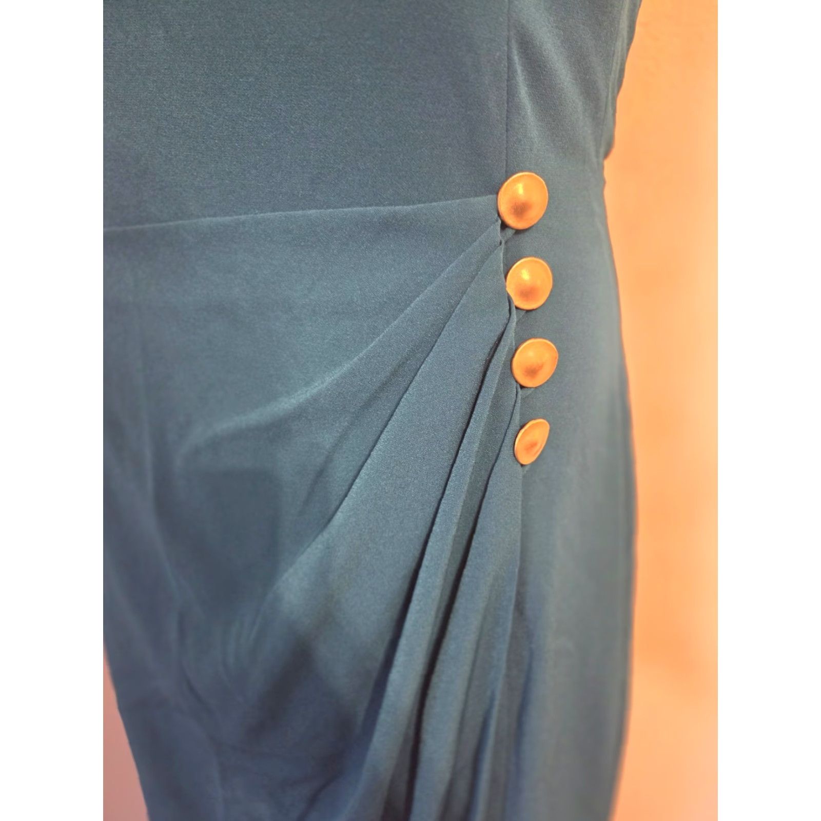 Evan Picone Evan Picone Sleeveless Teal Sheath Dress 12 Gold Buttons Midi Blue Women Size XL / US 12-14 / IT 48-50 - 5 Thumbnail