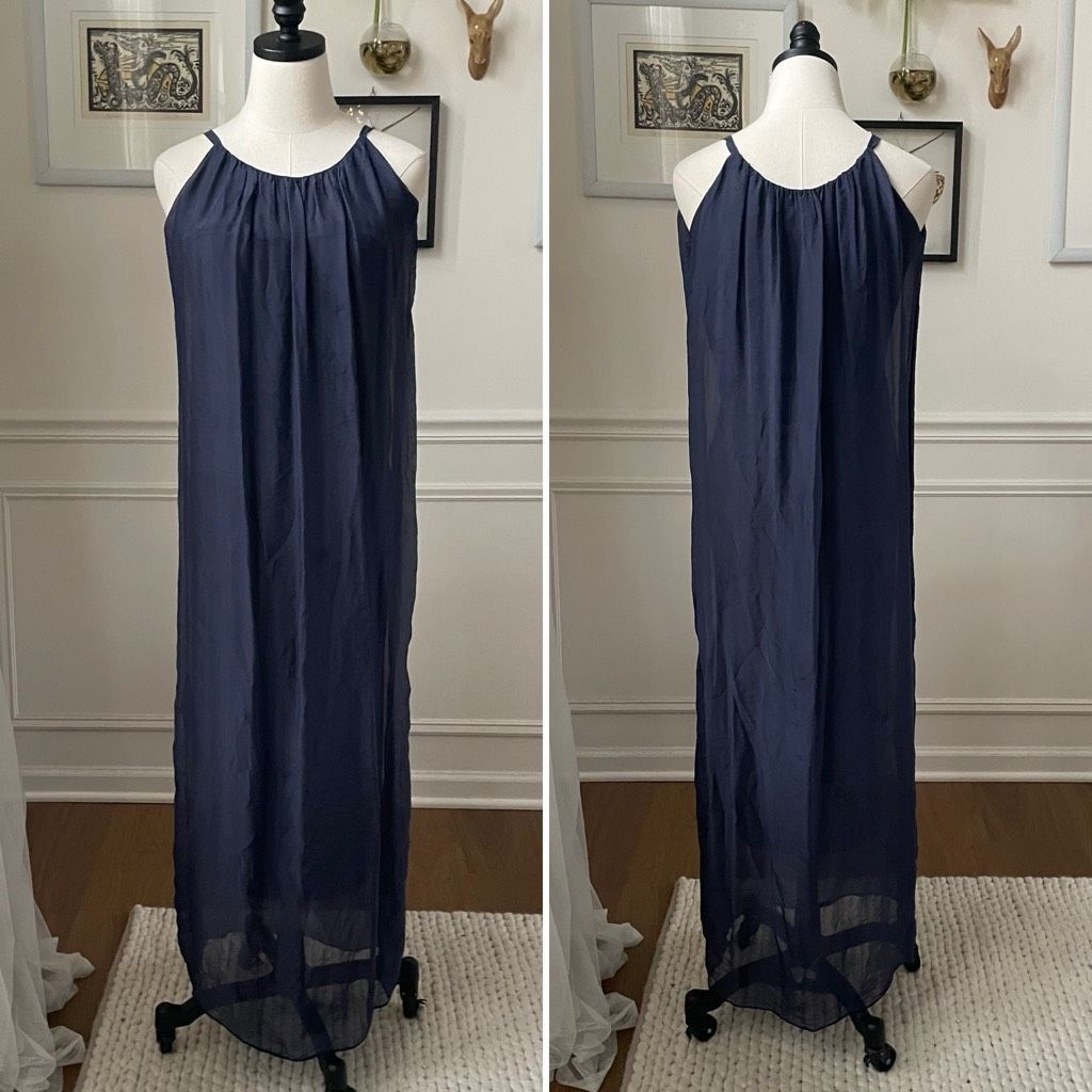 Other Gigi Moda Italy Venus Silk Maxi Dress Navy Blue M L $115 OSF Size M / US 6-8 / IT 42-44 - 2 Thumbnail