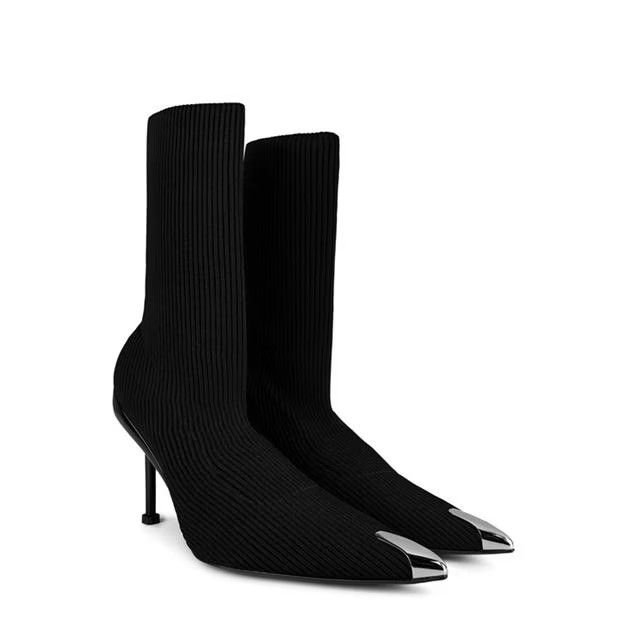 Alexander McQueen o1g2r1mq0824 Sock Heeled Boots in Black & Silver Size US 10 / IT 40 - 3 Thumbnail