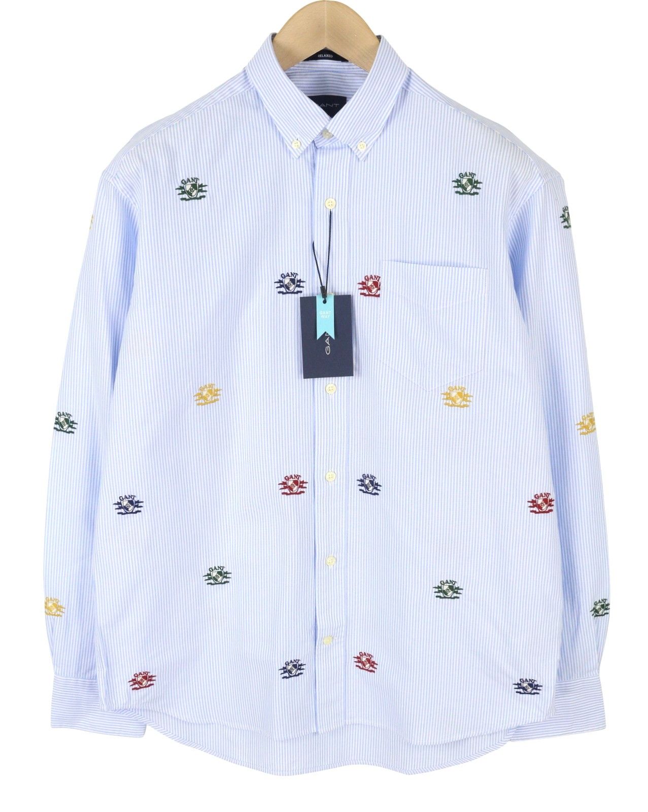 Gant REL EMB CREST OXFORD S Capri Blue Embroidered Shirt 87513 Size US S / EU 44-46 / 1 - 1 Thumbnail