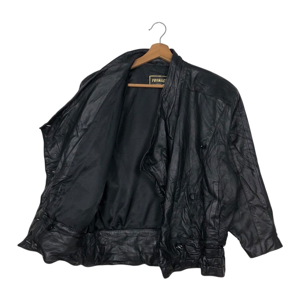 Genuine Leather 📌Rich Black Vtg Biker Leather Jacket Fromage Issey Miyake Size US M / EU 48-50 / 2 - 12 Thumbnail