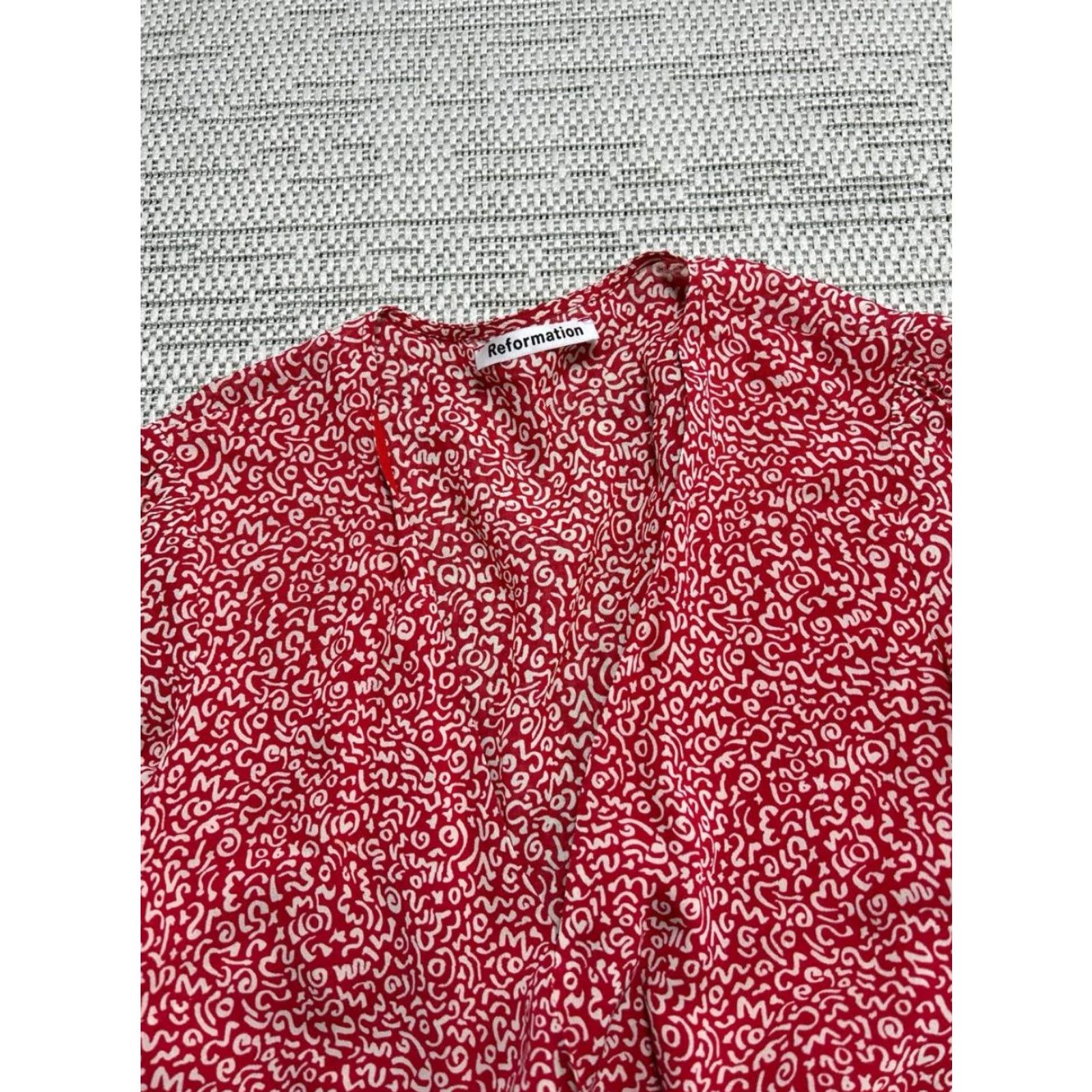 Reformation Reformation Monica Wrap Mini Dress Womens M Red Belted Lined Flounce Hem Viscose Short Sleeve Squiggle Pattern Bohemian Modern 90s? Size M / US 6-8 / IT 42-44 - 2 Thumbnail
