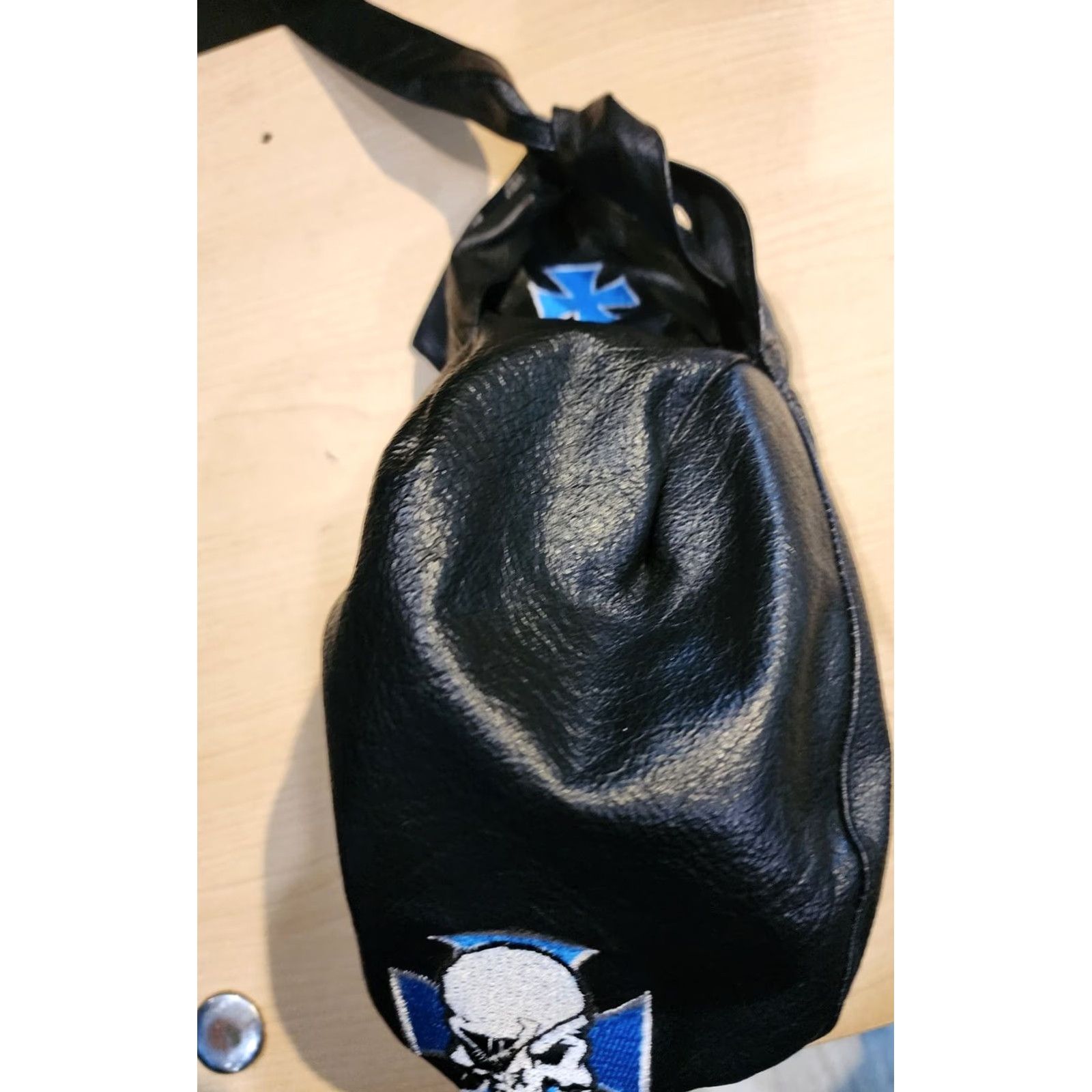 Vintage Chopper Wear Leather Skull Cap Men Black Embroidered Skull Hat One Size Men’s Skull Cap Black Leather Size ONE SIZE - 4 Thumbnail
