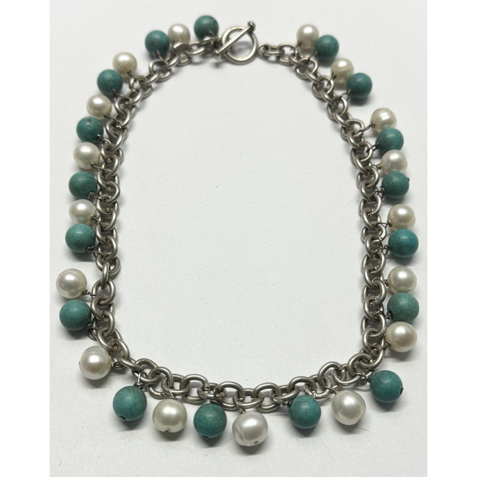 Vintage Vintage 925 sterling silver pearl turquoise necklace Size ONE SIZE - 2 Thumbnail