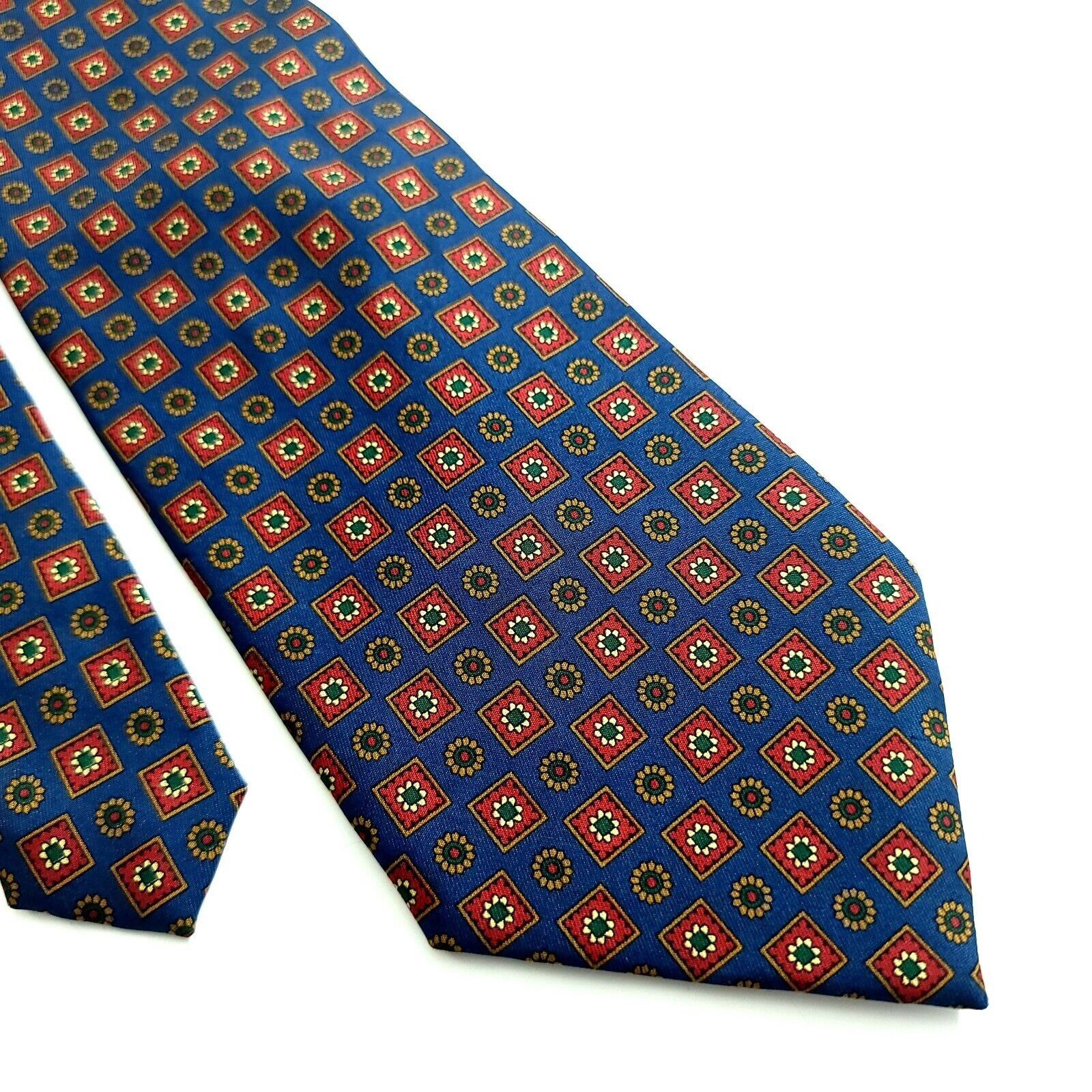 Lands' End Land's End Blue Red Floral Geometric Print Wide Silk Tie Size ONE SIZE - 1 Thumbnail