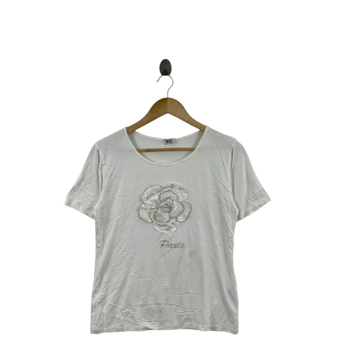 Mou Vintage MOU ITALY FLORAL Sequinned Rhinestone Tee Shirt Top Size XS / US 0-2 / IT 36-38 - 3 Thumbnail