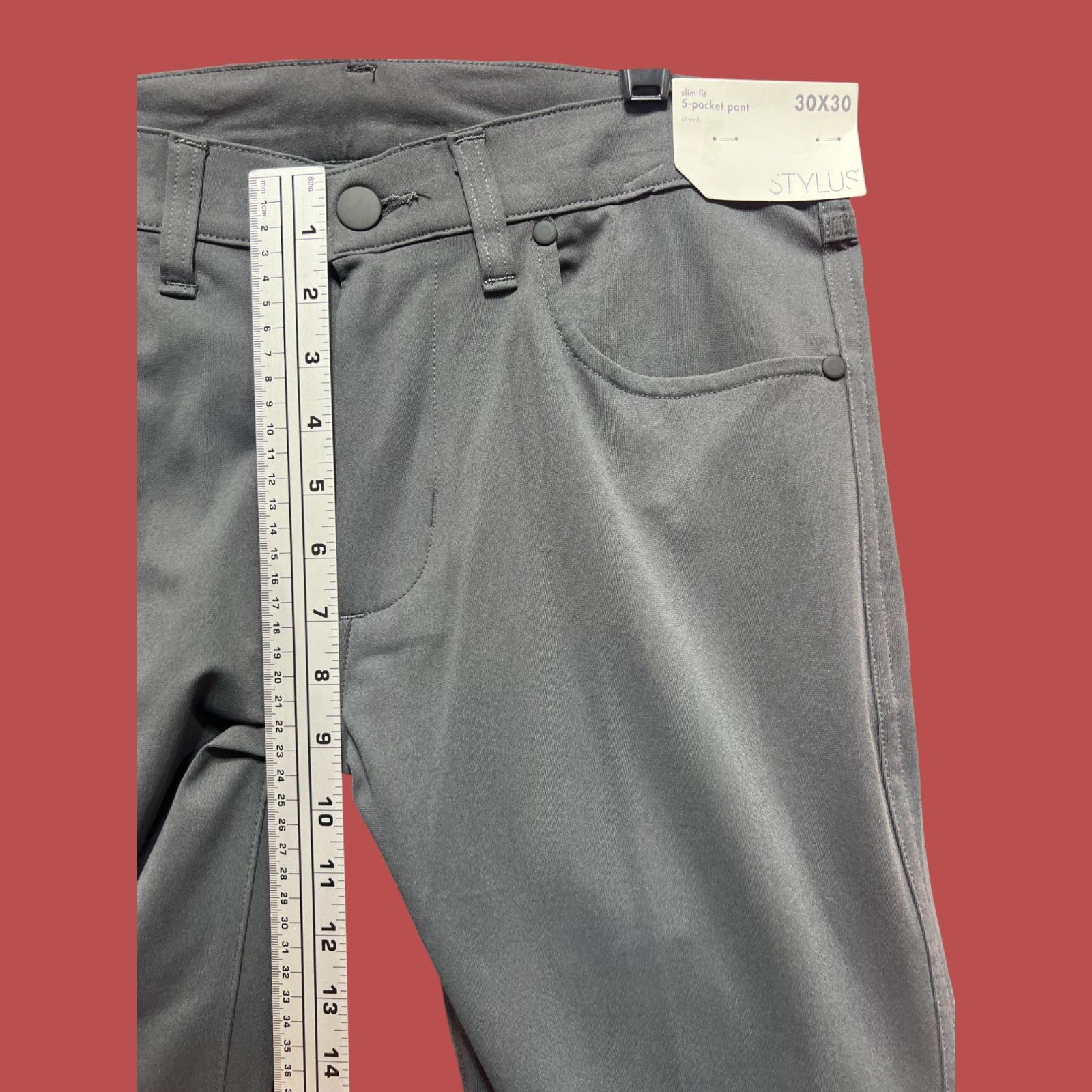 Other Stylus - 5 Pockets Men's Slim Fit Flat Front Pants - Gray - Size US 30 / EU 46 - 7 Thumbnail
