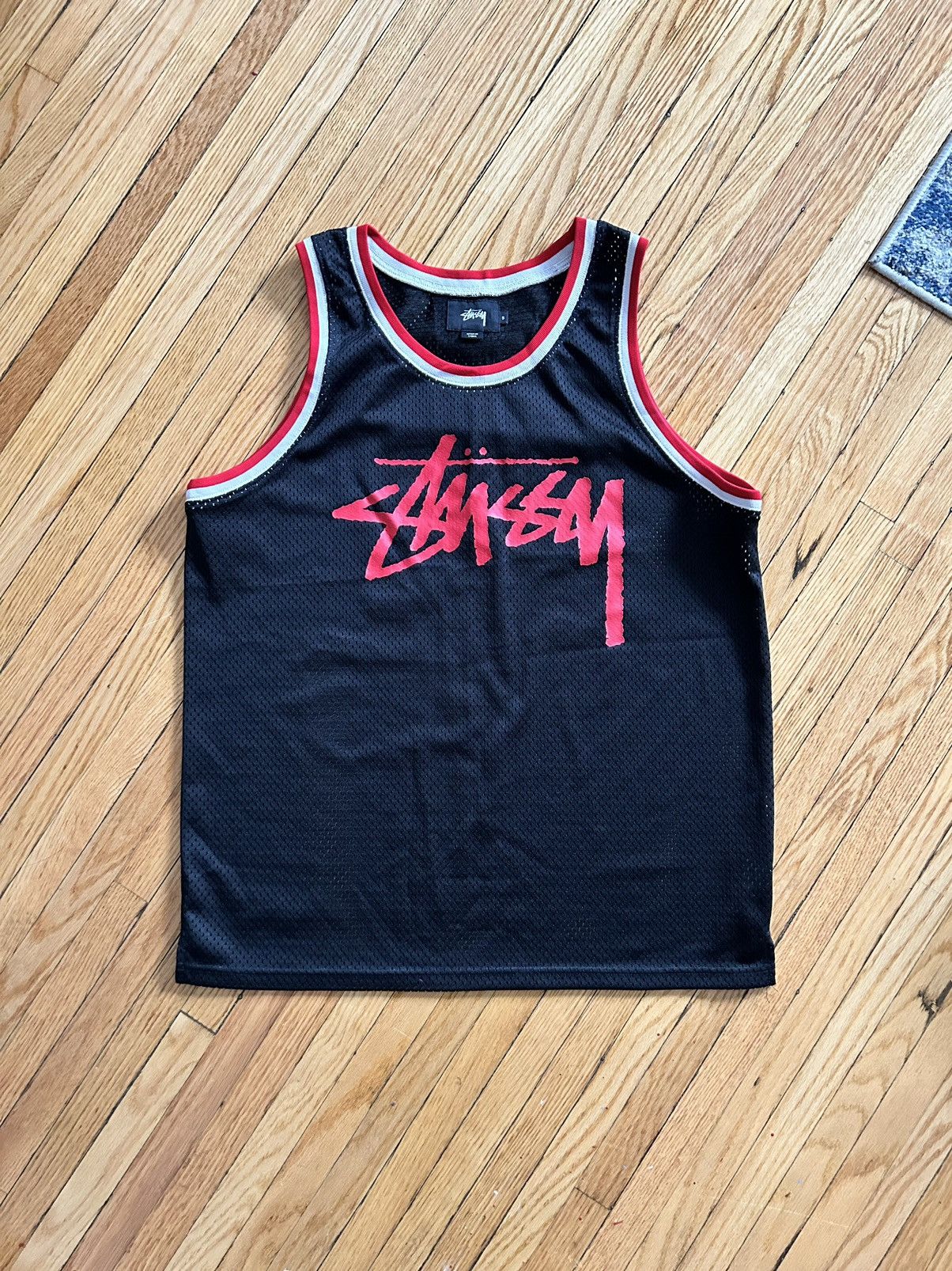 image of Stussy Stüssy Mesh Jersey (Black/red), Men's (Size Small)