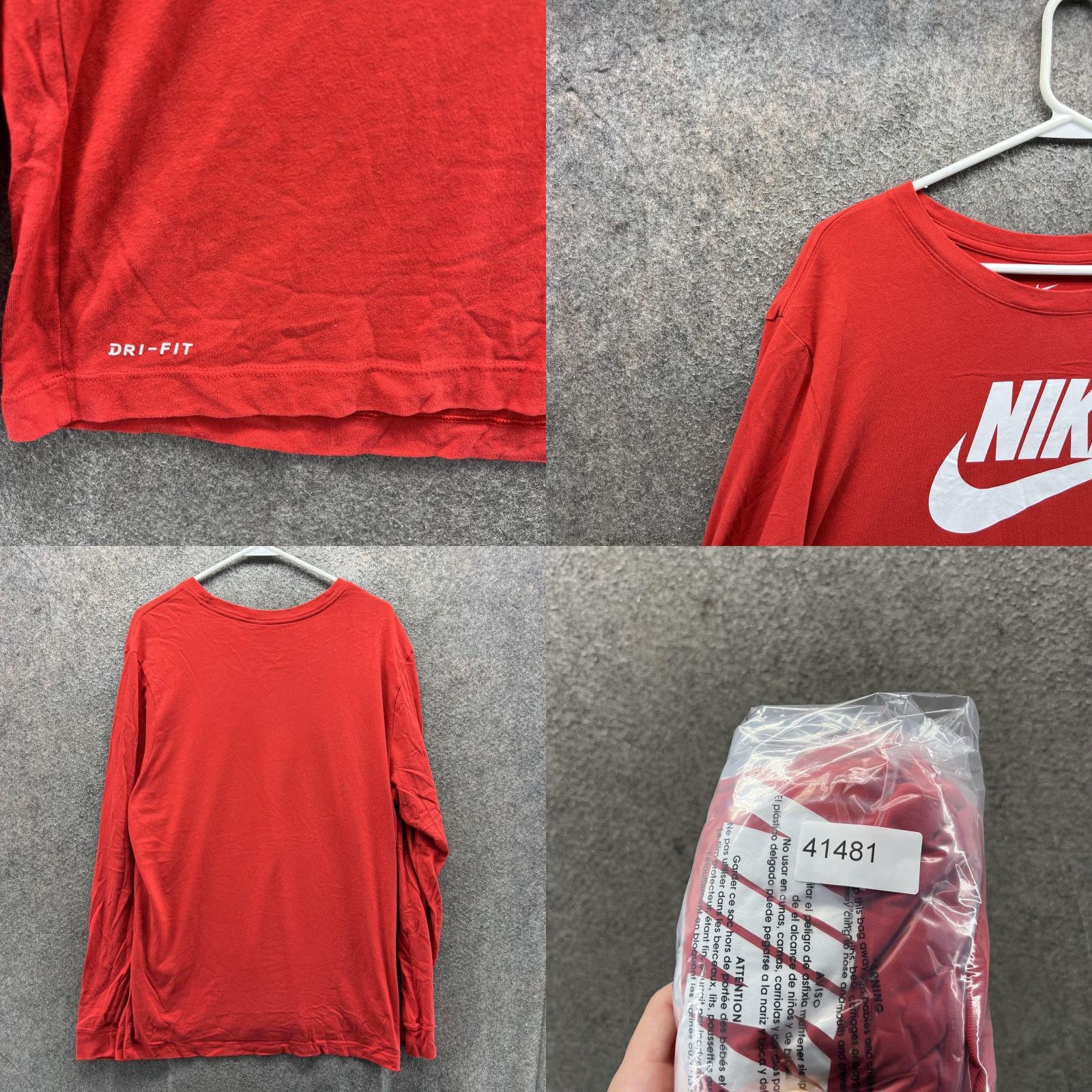 Nike Nike Dri-FIT Mens XL Long Sleeve Shirt Red Logo Athletic Running Tee Top Size US XL / EU 56 / 4 - 8 Thumbnail