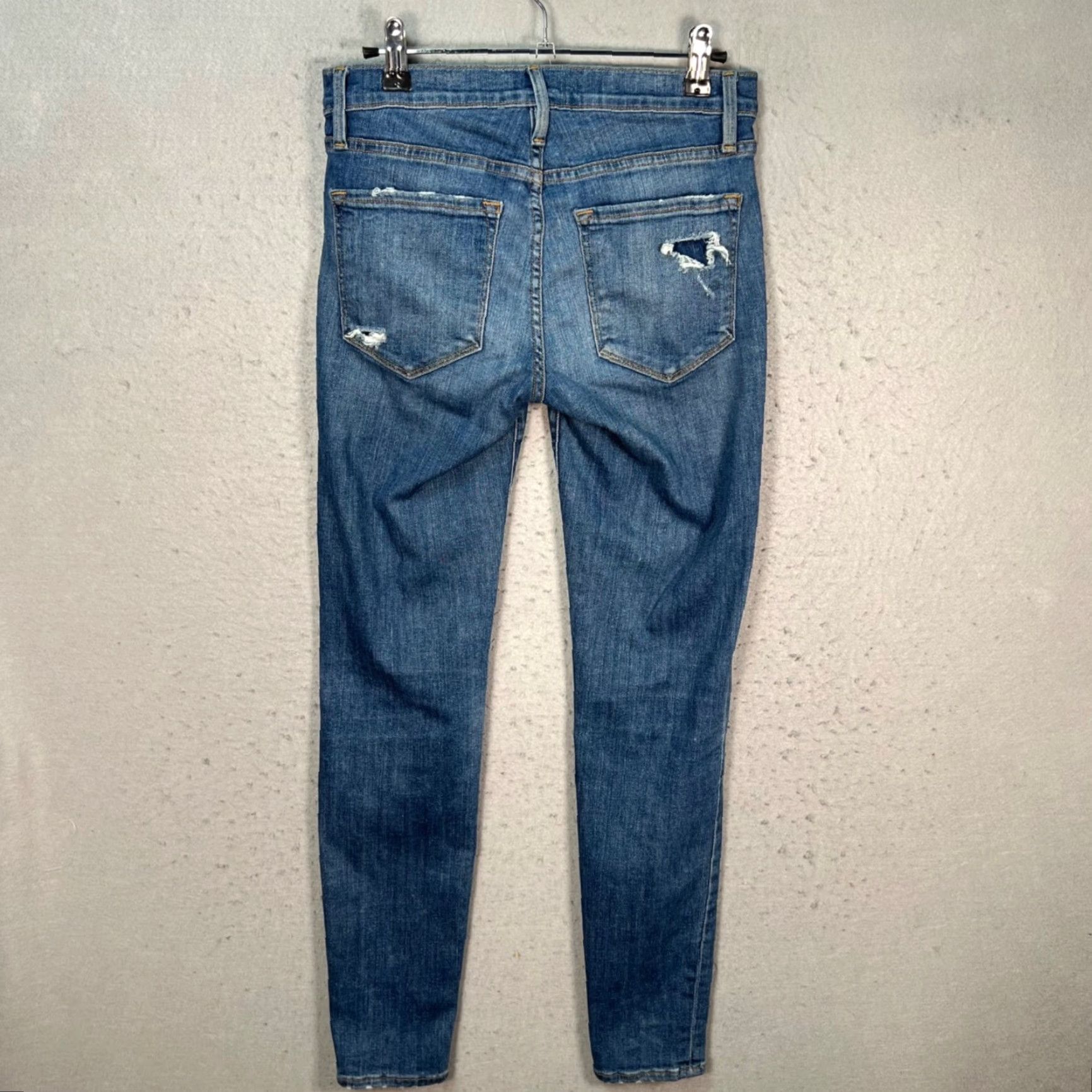 Frame Frame Womens 26 Le Skinny De Jeanne Distressed Jeans Blue Denim Mid-Rise Stretch Size 26" / US 2 / IT 38 - 2 Thumbnail