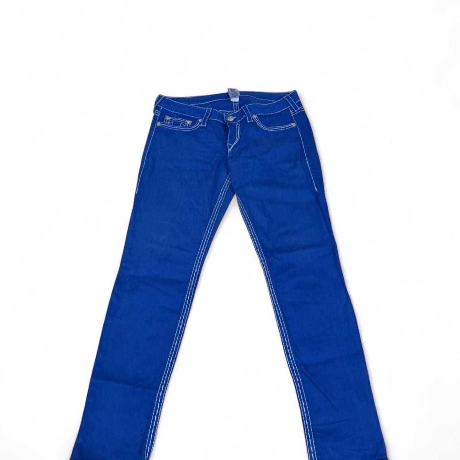 True Religion blue skinny jeans with white stitching