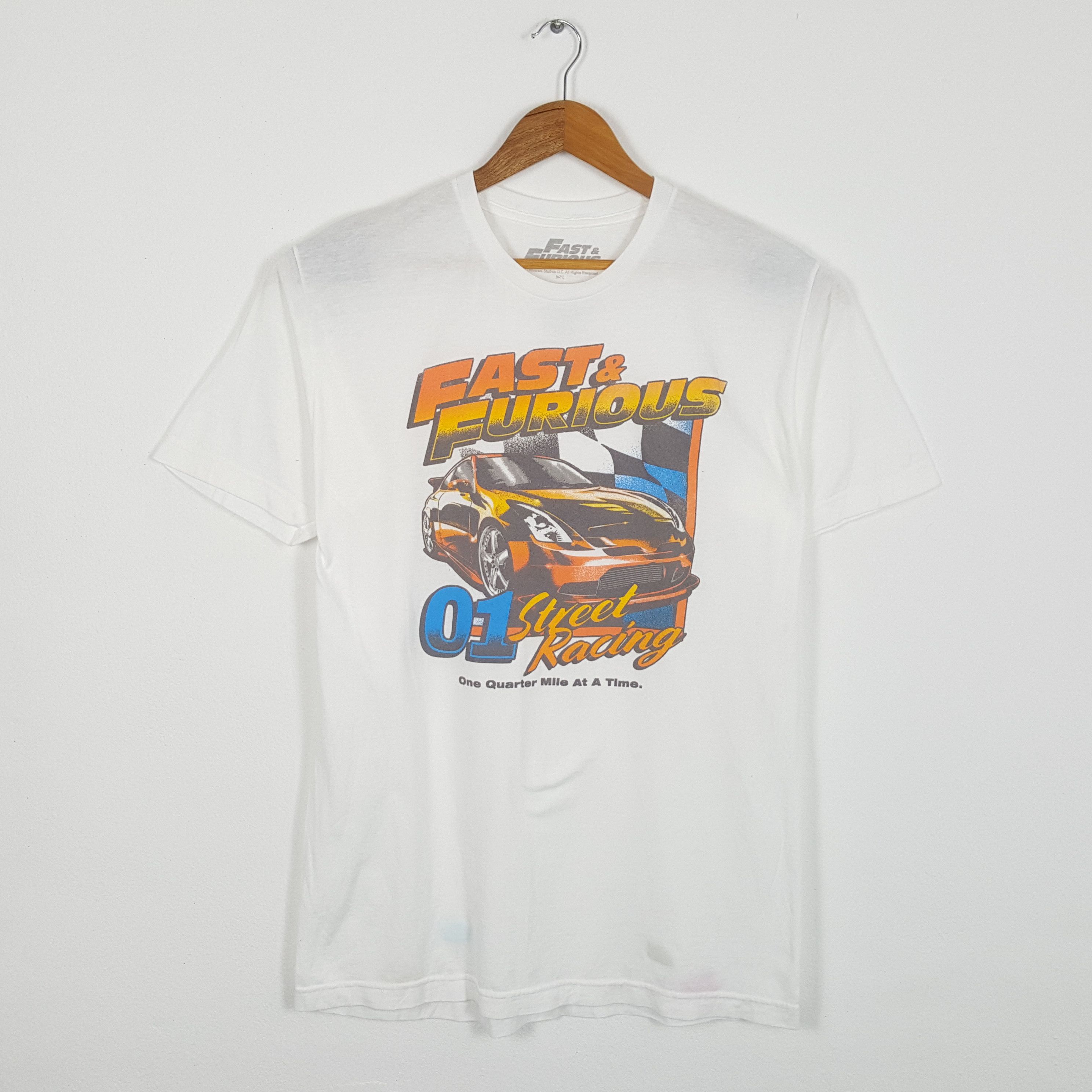 image of Fast And Furious American Racing Movie T-Shirts in White, Men's (Size Large)