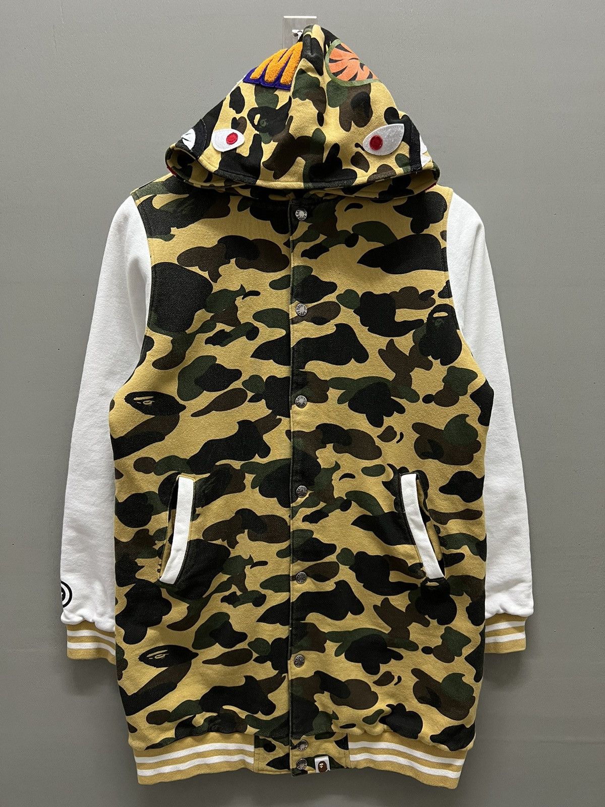 image of Bape 1St Camo Shark Snap Button Hoodies Women in Yellow, Men's (Size Small)