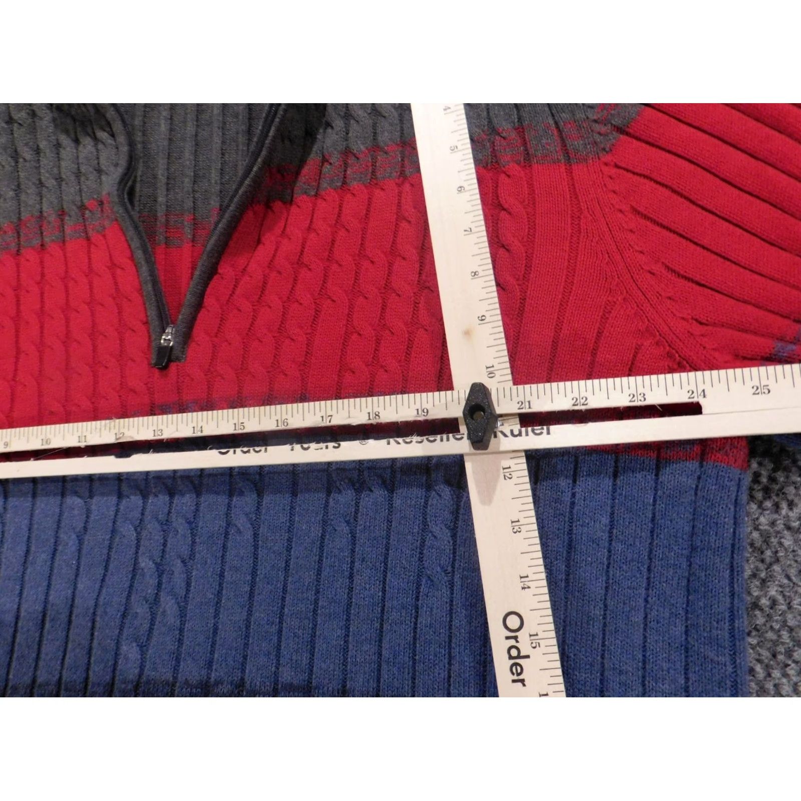Izod IZOD Sweater Pullover Long Sleeve V-Neck Pullover Regular Size L Blue Knit Cotton Zipper Casual Mens Classic - 1/4 Zip (no N/A) Size US L / EU 52-54 / 3 - 6 Thumbnail