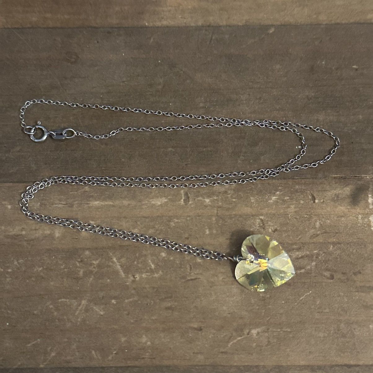 Vintage Vintage 925 yellow Aurora Borealis crystal heart necklace Size ONE SIZE - 2 Thumbnail