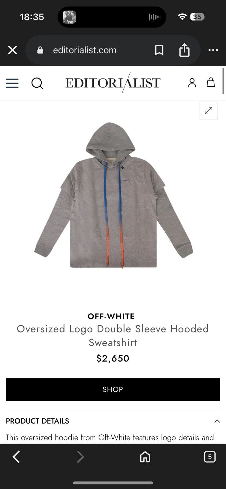 Off-White Off-White Oversized Double Sleeve Hooded Sweatshirt 'Grey' Size US S / EU 44-46 / 1 - 11 Thumbnail