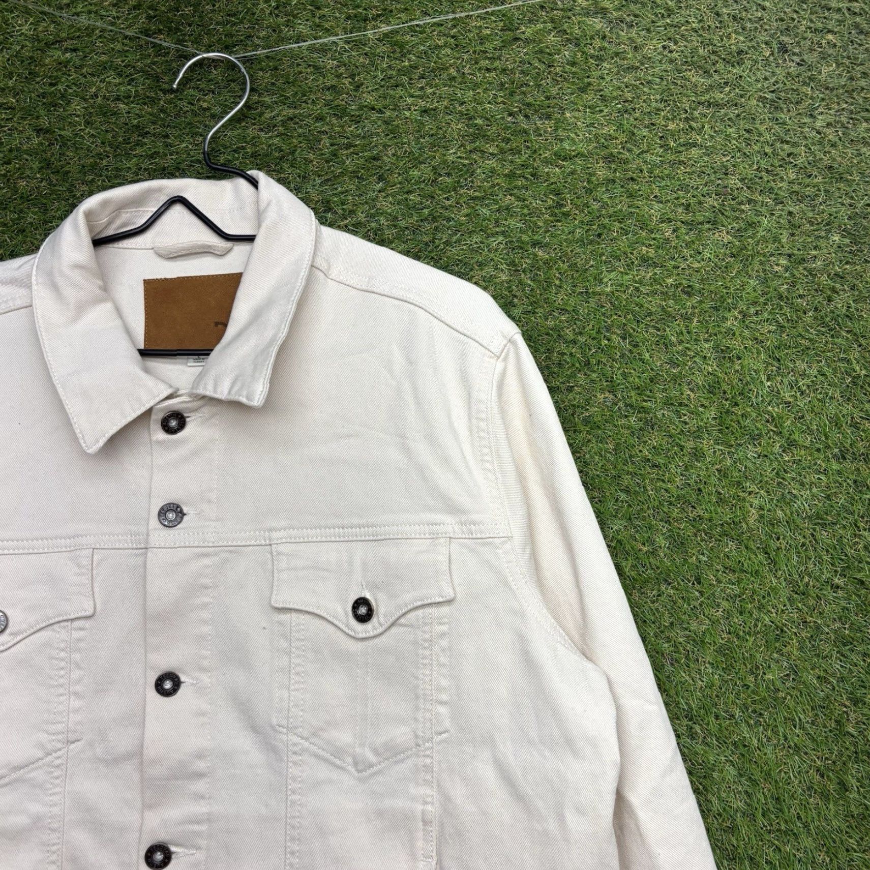 Tecovas TECOVAS Denim Jacket Mens Large Western Goods Cream Trucker Style Made in Turkey Jacket Western Mens Large Ivory Denim Cream Size US L / EU 52-54 / 3 - 2 Thumbnail