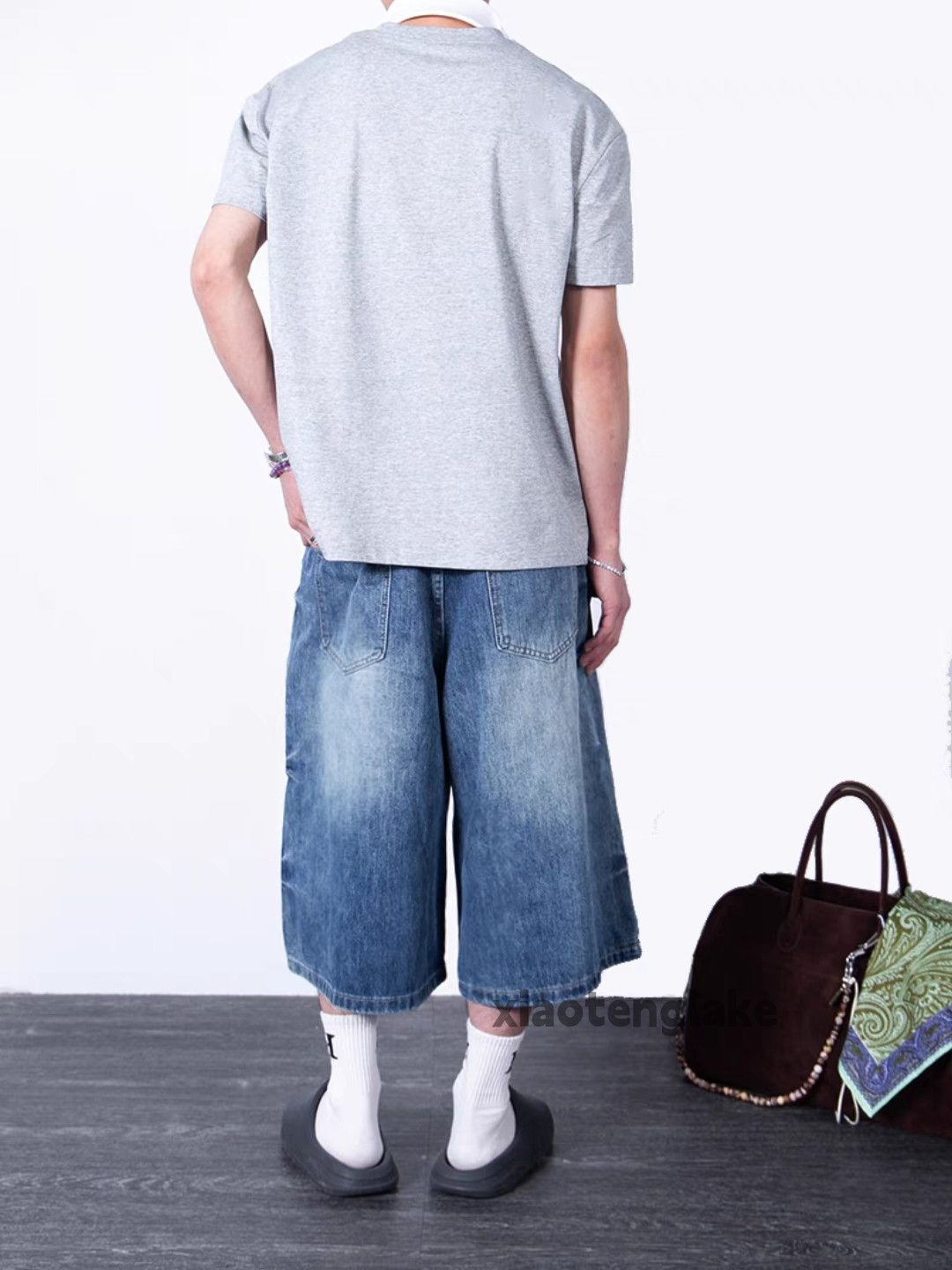Designer Unisex washed faded loose baggy skate hiphop shorts Size US 32 / EU 48 - 4 Thumbnail