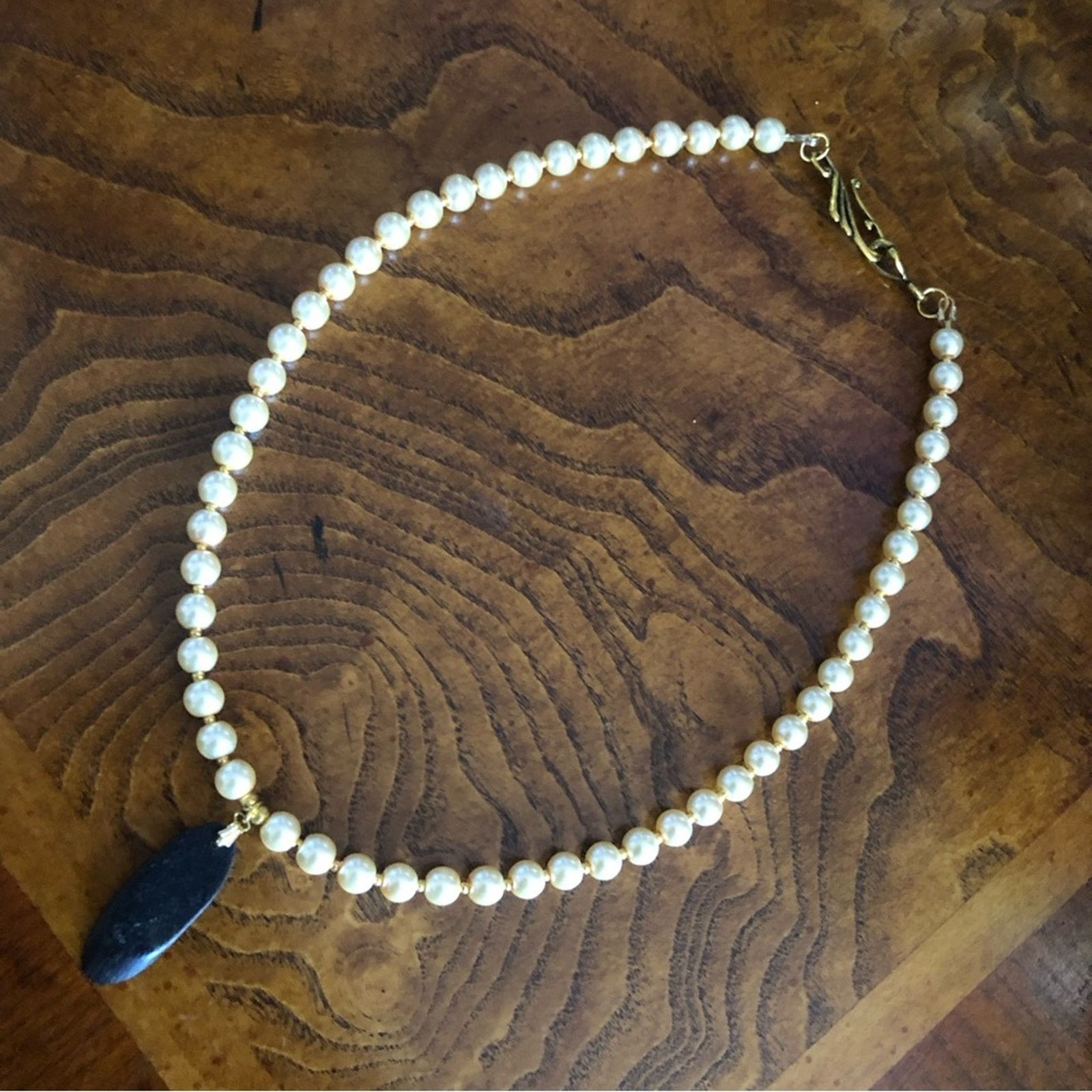 Handmade Handcrafted repurpose vintage carved wood Pearl necklace Size ONE SIZE - 10 Thumbnail