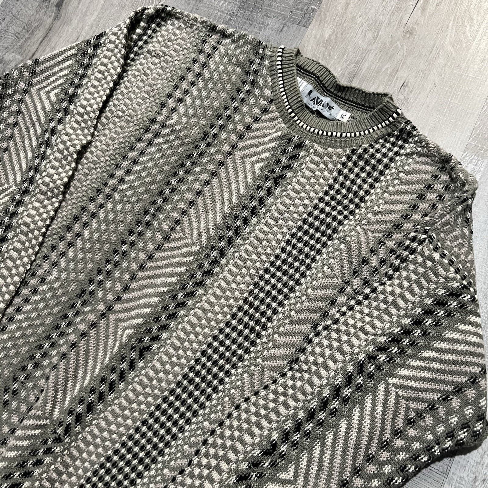Lavane VTG Lavane Cotton Knit Textured Beige/Grey Sweater 90s USA Size US XL / EU 56 / 4 - 3 Thumbnail