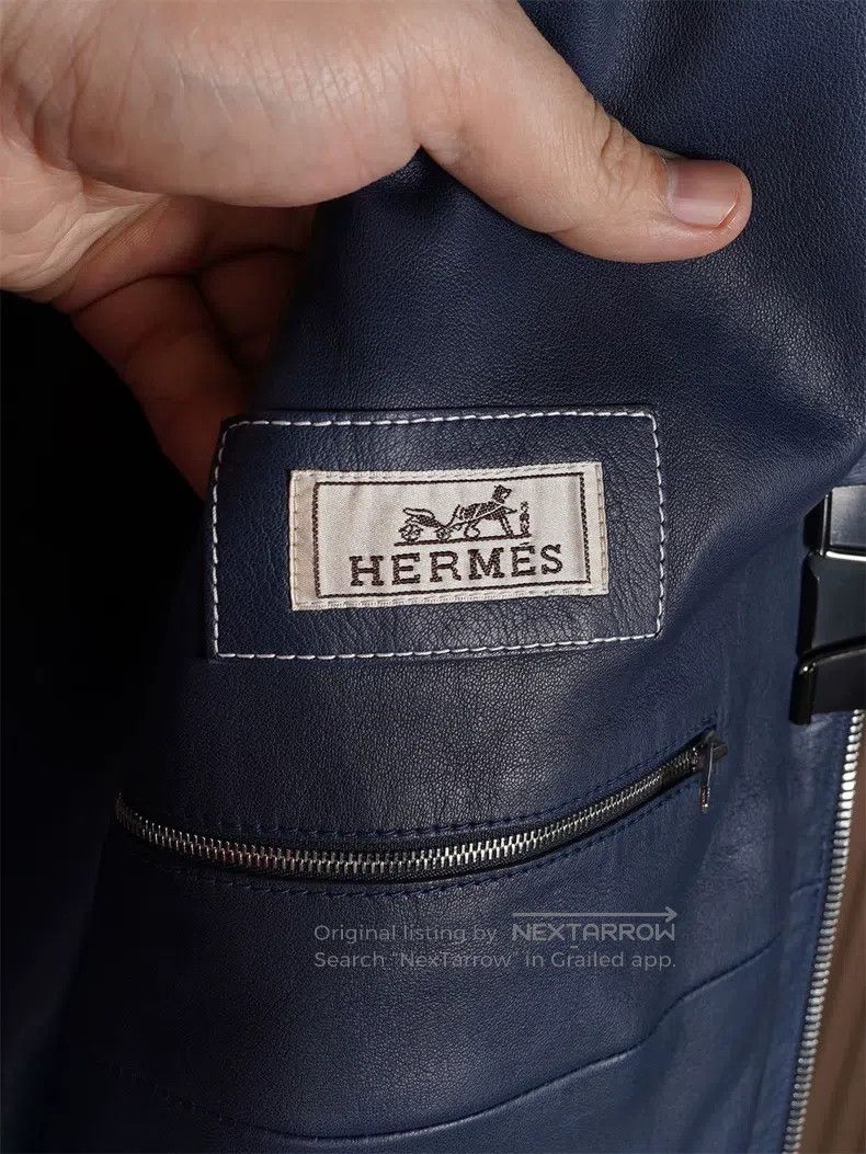 Hermes Hermes Men's Runway Midnight Blue Baseball Jacket Leather Size US M / EU 48-50 / 2 - 8 Thumbnail