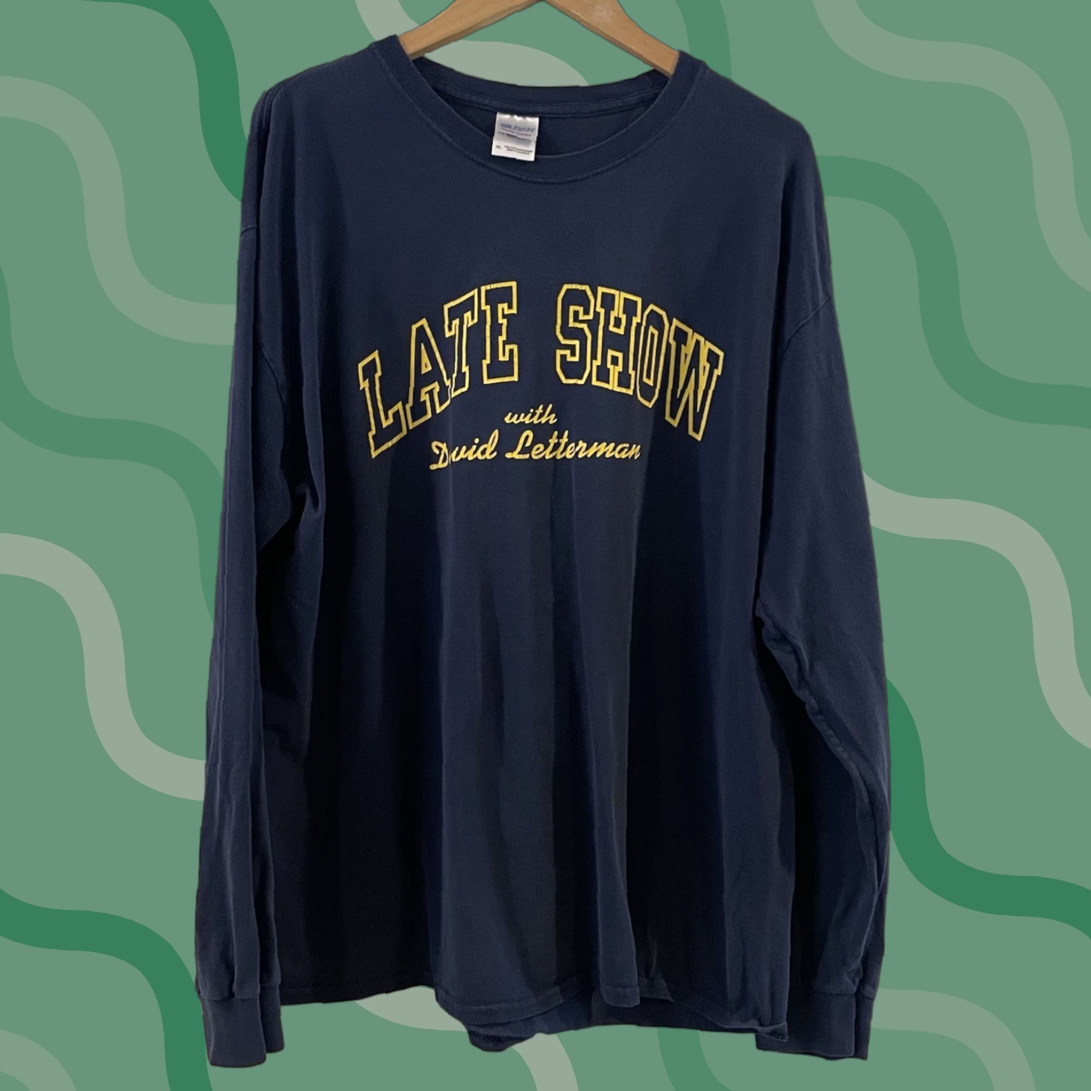 Gildan VINTAGE The Late Show David Letterman T Shirt Blue Long Sleeve XL Unisex Graphic Tee 2000s Sportswear/Beach Size US XL / EU 56 / 4 - 1 Thumbnail