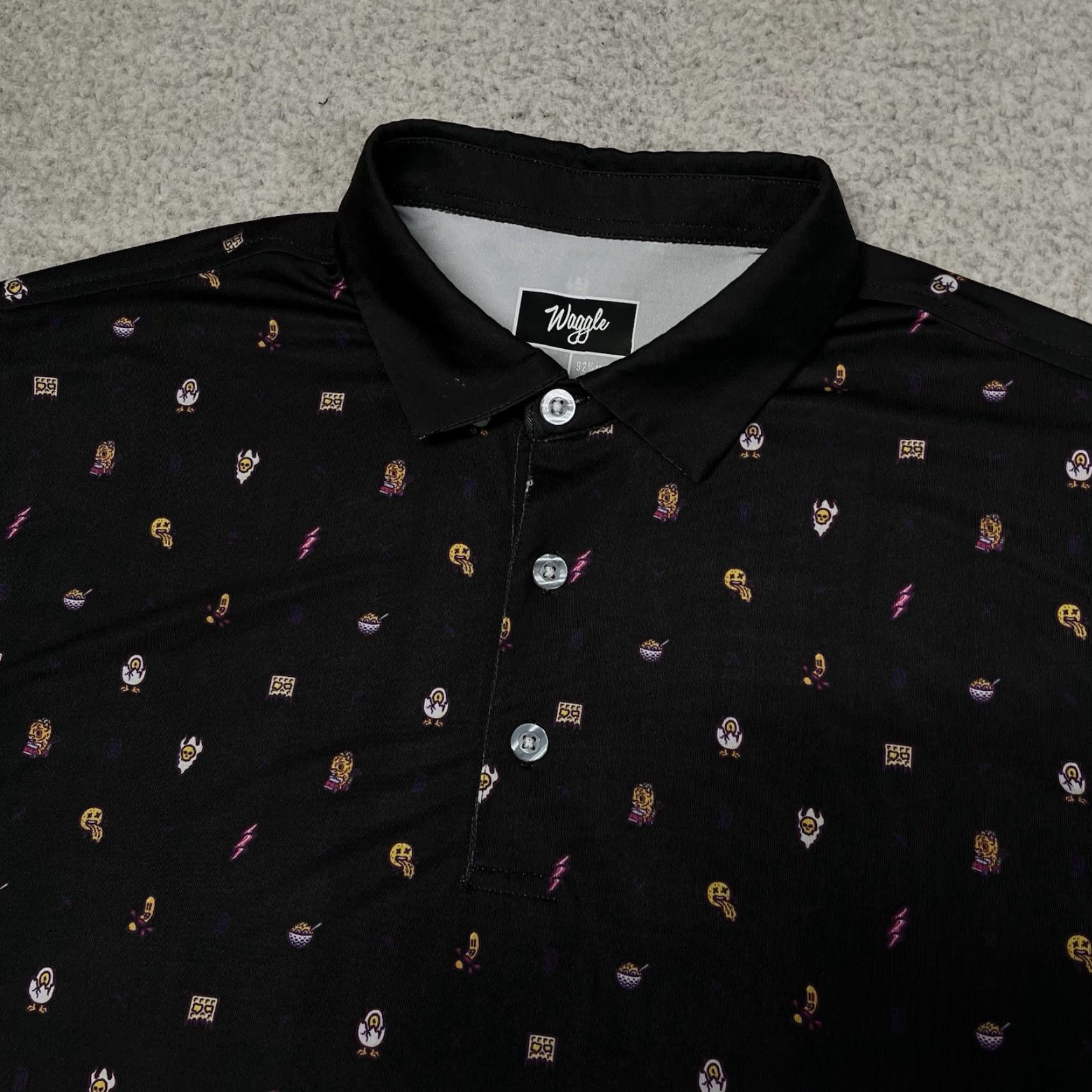 Vintage Waggle Polo Shirt Mens L Black All Over Print Performance Golf Stretch AOP Size US L / EU 52-54 / 3 - 4 Thumbnail