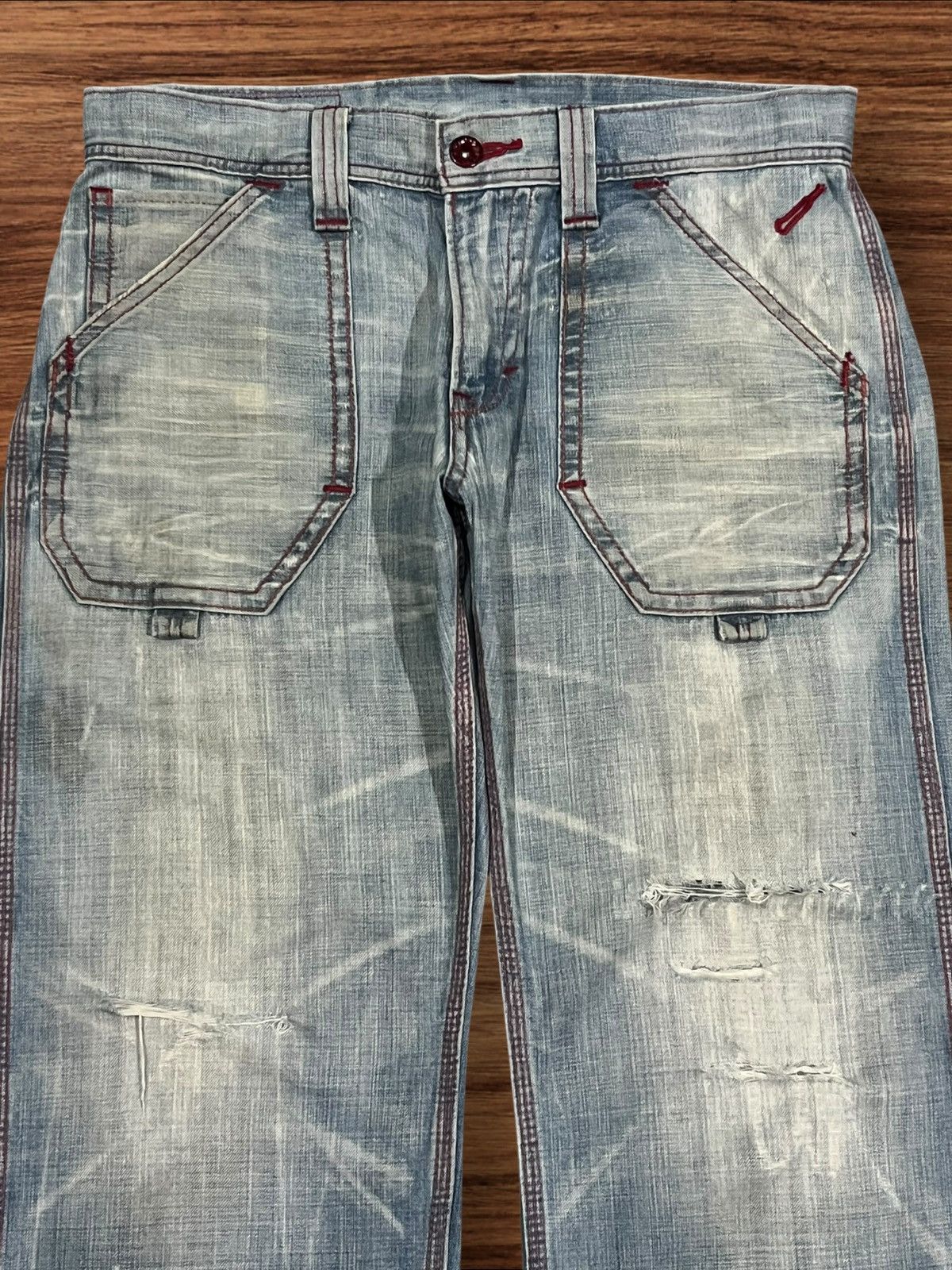 45rpm × Edwin × Japanese Brand Vintage Edwin Blue Trip 503 Red Thread Distressed Blue Jeans Size US 32 / EU 48 - 4 Thumbnail