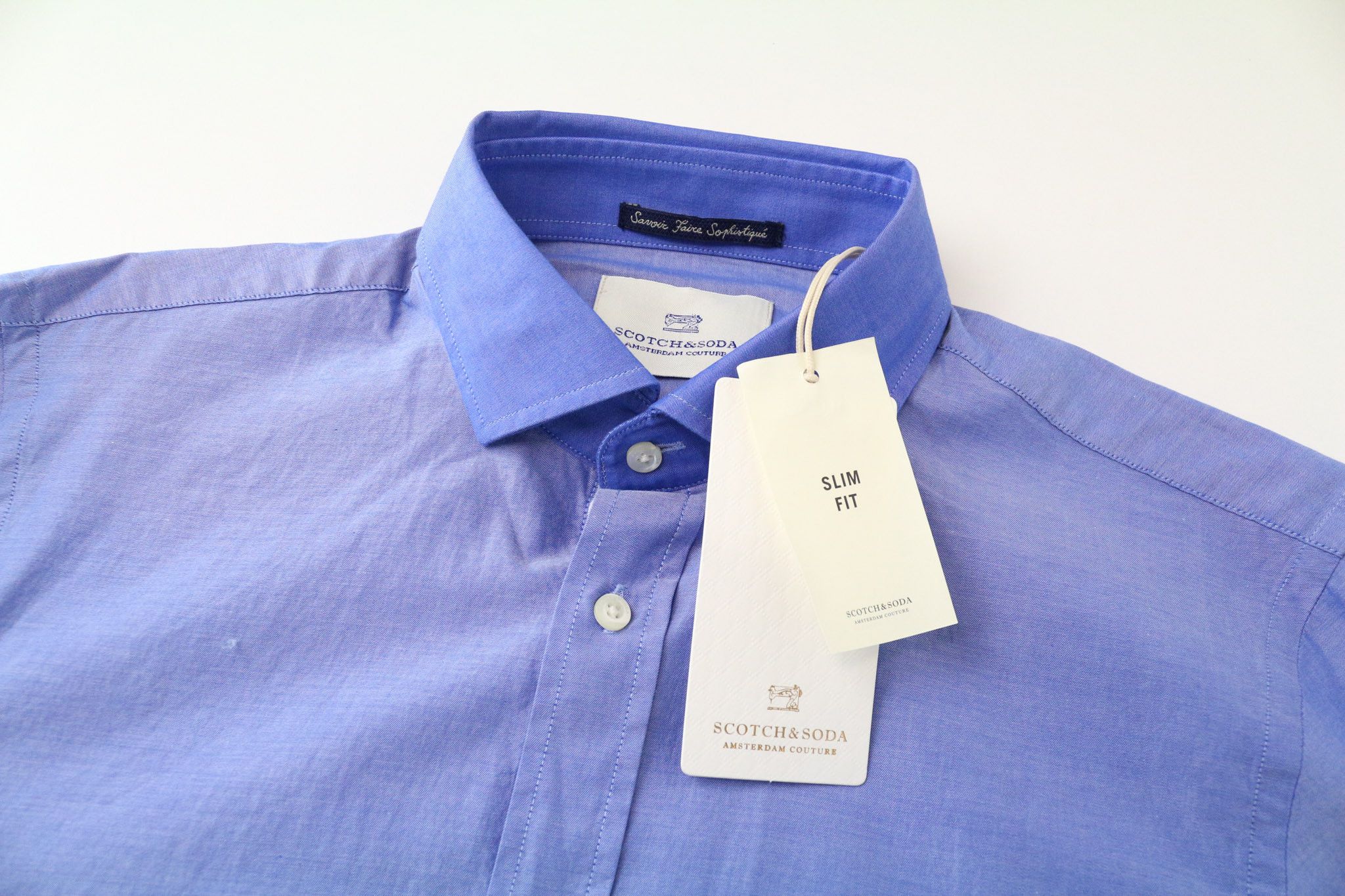 Scotch & Soda S Blue Slim Fit Melange Cotton Button Up Shirt 74561 Size US S / EU 44-46 / 1 - 3 Thumbnail