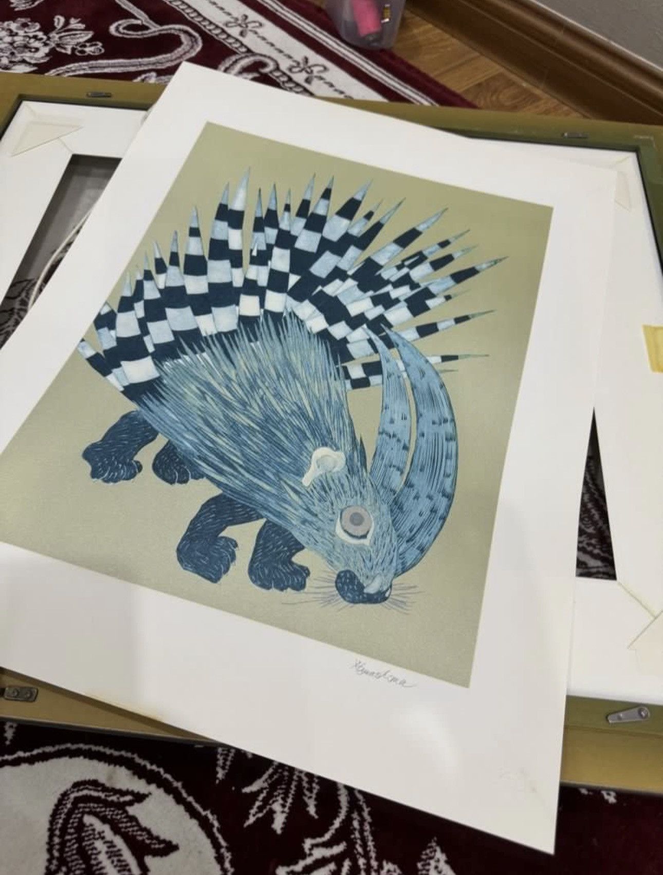 Vintage JUNJI KAWASHIMA 1990s PORCUPINE PAINTING 29/200 Size ONE SIZE - 8 Thumbnail