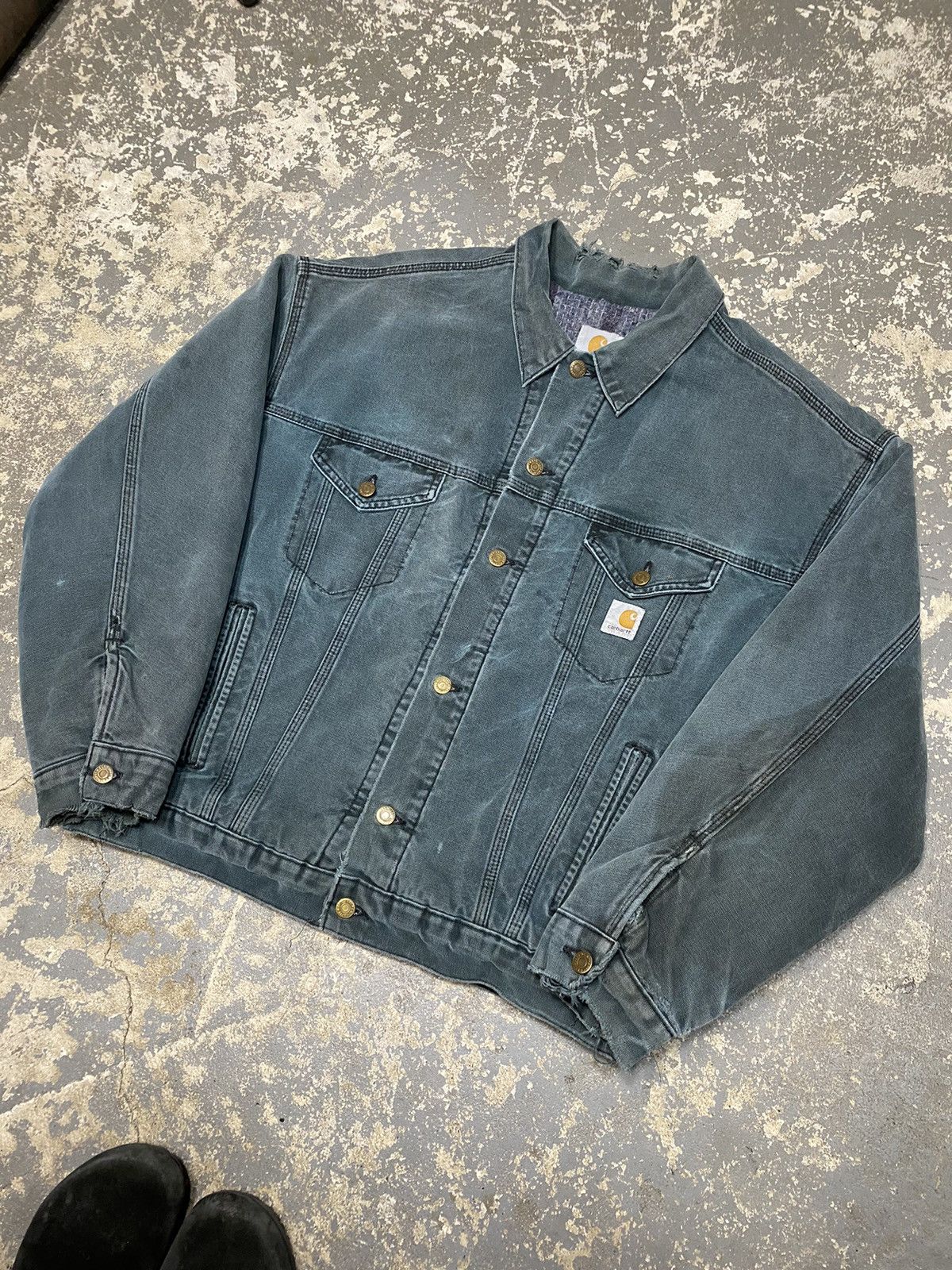 Carhartt × Vintage Vintage Carhartt Cyan Trucker Jacket JB143 Size US L / EU 52-54 / 3 - 2 Thumbnail