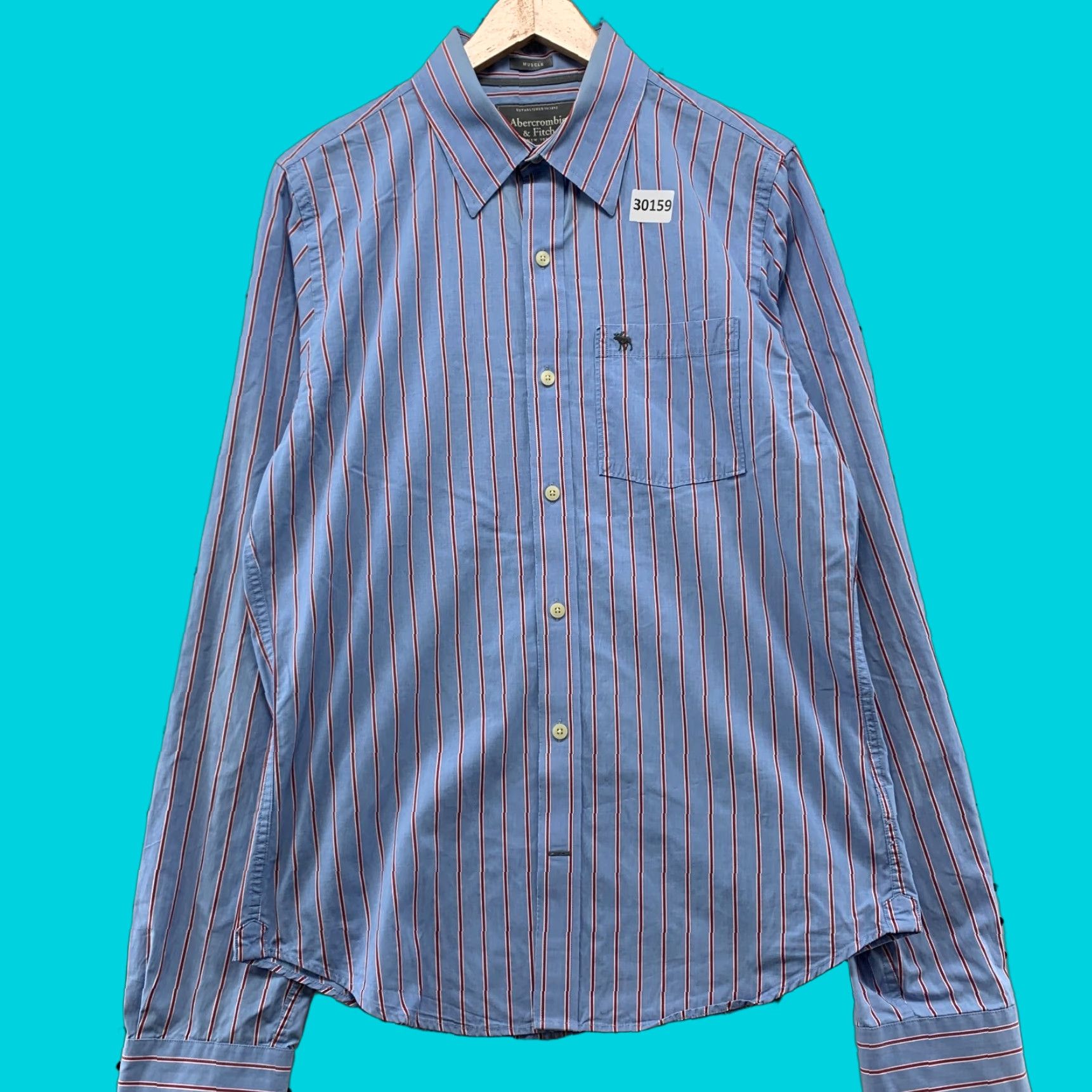 Abercrombie & Fitch Abercrombie & Fitch Button Shirt Mens Large Muscle Fit Blue Striped 22.5x30 Size US L / EU 52-54 / 3 - 1 Thumbnail