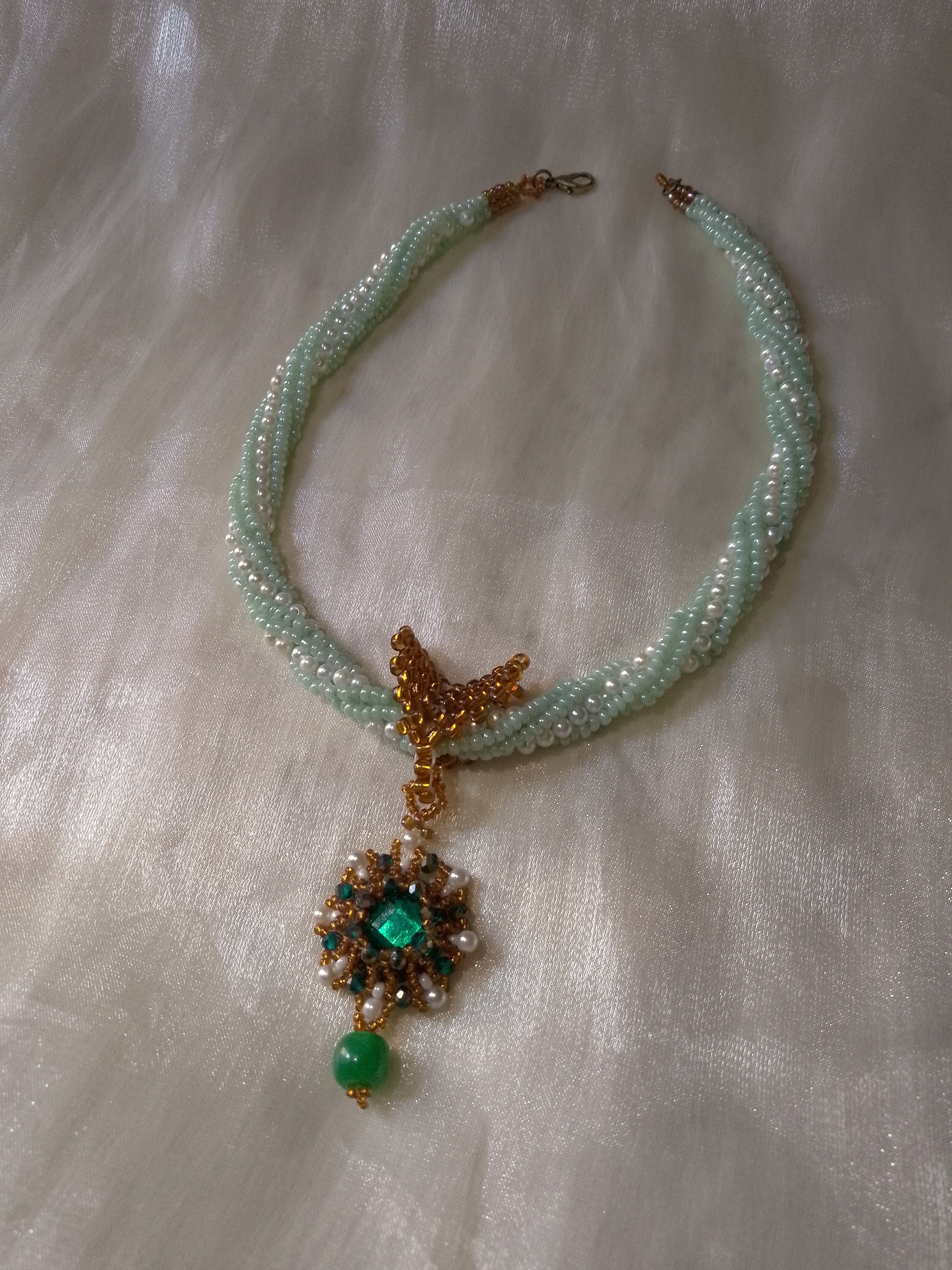 Handmade Vintage necklace Pendant zircon and adventurine gemstone Size ONE SIZE - 6 Thumbnail