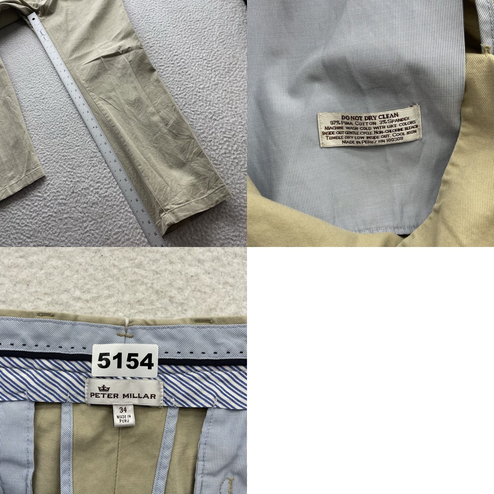 Peter Millar Peter Millar Chino Pants Mens 34x29.5 Pima Cotton Blend Stretch Golf Beige Khaki Size US 34 / EU 50 - 8 Thumbnail