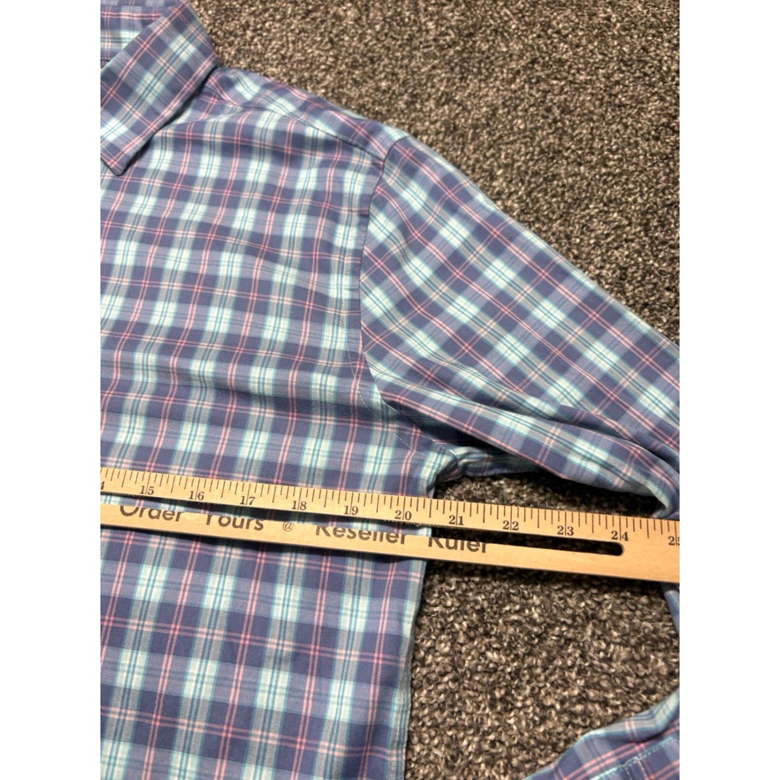 Faherty Faherty Performance Shirt Mens Medium Blue Pink Plaid Button Up Supima Nylon Blend Size US M / EU 48-50 / 2 - 6 Thumbnail