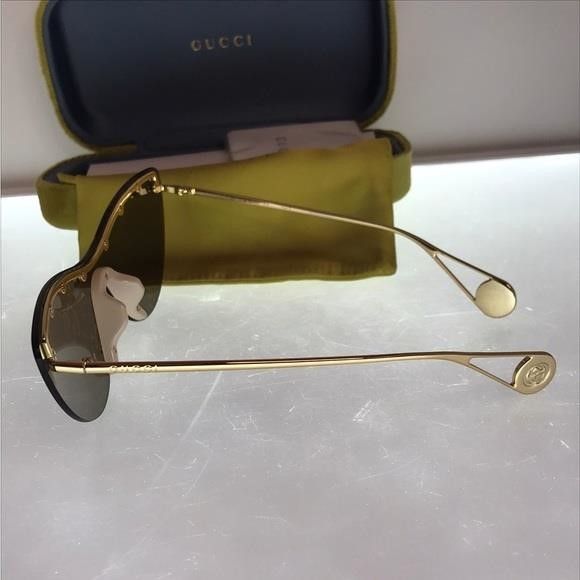 Gucci 💯 - New - Gucci Grey | Gold Gg0666s Gg Logo Cat Eye Mirrore Size ONE SIZE - 13 Thumbnail