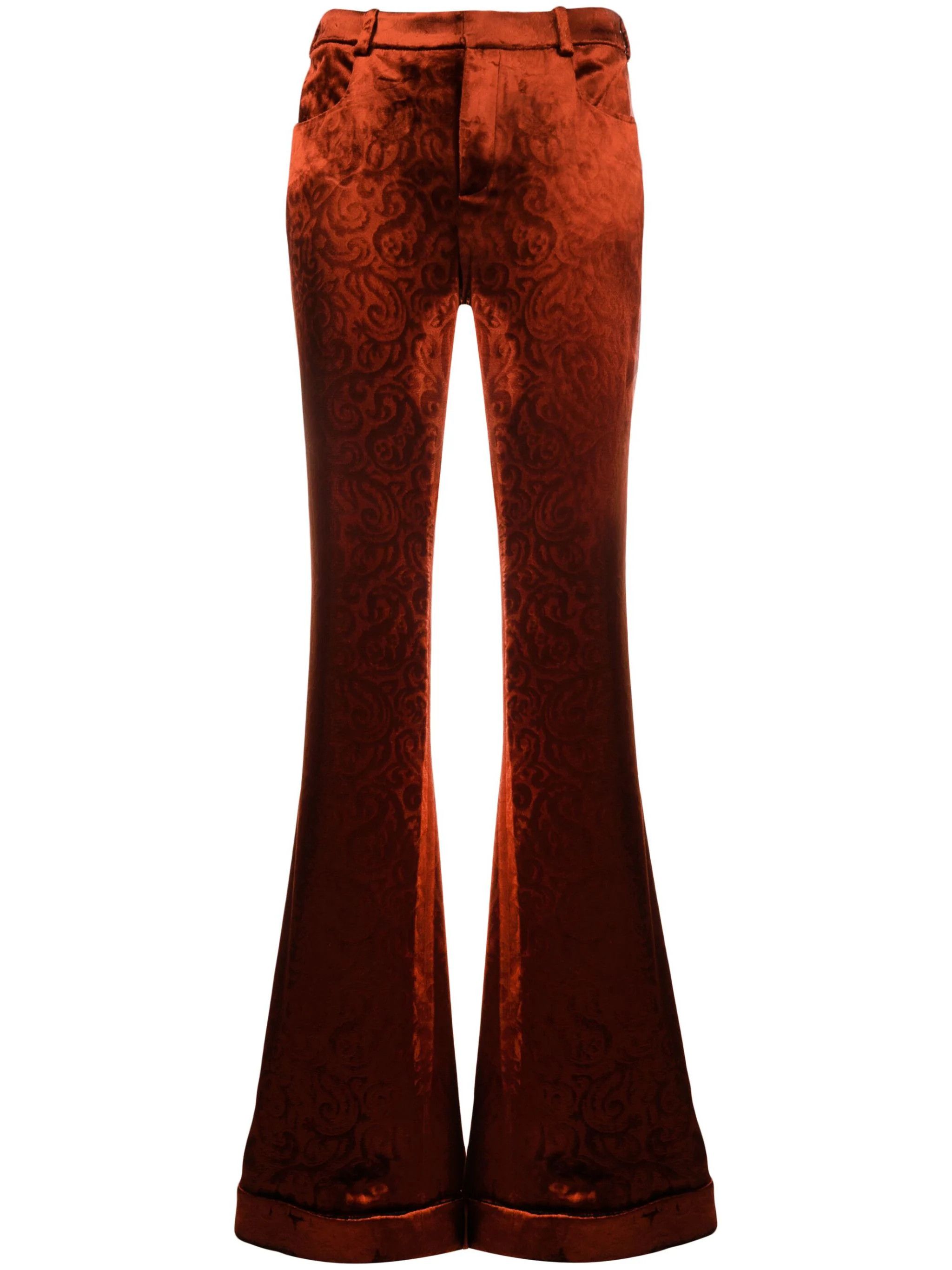 Saint Laurent Paris o1s1wg111024 Flared Pants in Velvet in Brown/Orange Size 27" / US 4 / IT 40 - 1 Thumbnail