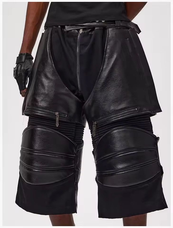 Leather Designer Streetwear Zip Pockets Patchwork PU Leather Shorts Size US 32 / EU 48 - 5 Thumbnail