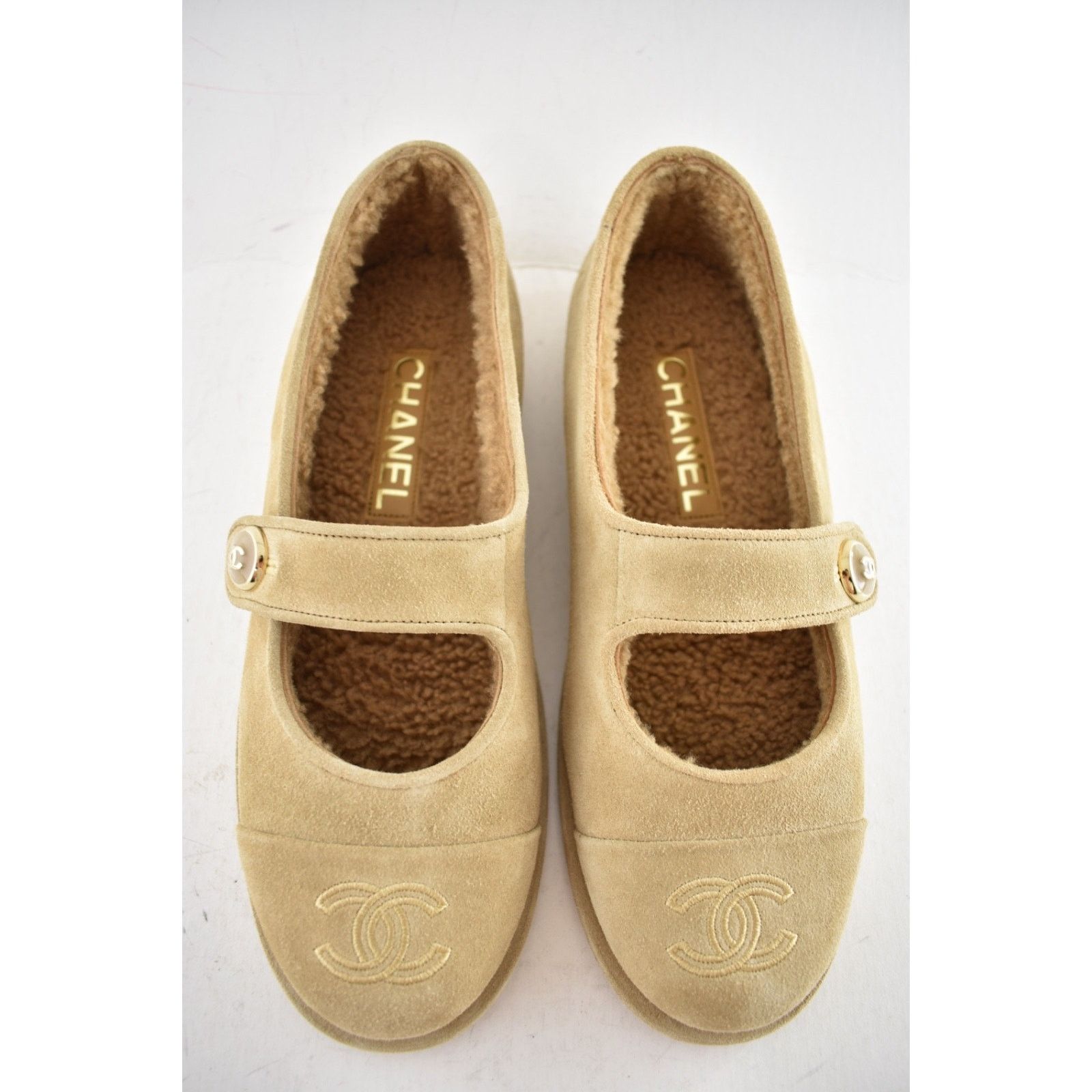 Chanel Chanel 25B Beige Suede Shearling Fur Mary Jane Moccasin Size US 10.5 / IT 40.5 - 3 Thumbnail