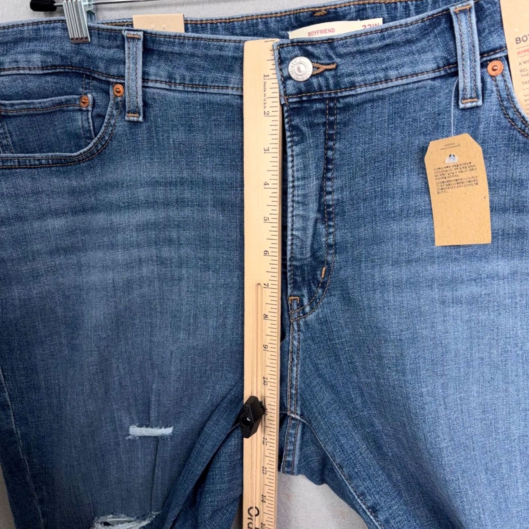 Levi's Levi's Boyfriend Jeans Women 22W Blue Distressed Mid Rise Tapered Denim Hypersoft Size 40" / US 18 - 5 Thumbnail