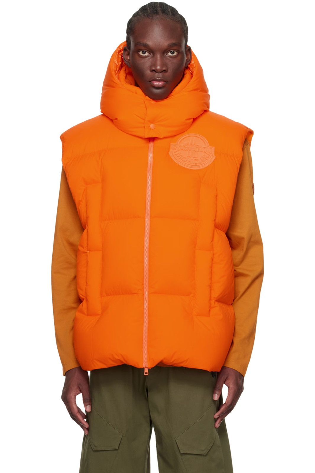 image of New With Tag, Moncler X Rock Nation Down Vest in Orange, Men's (Size XL)