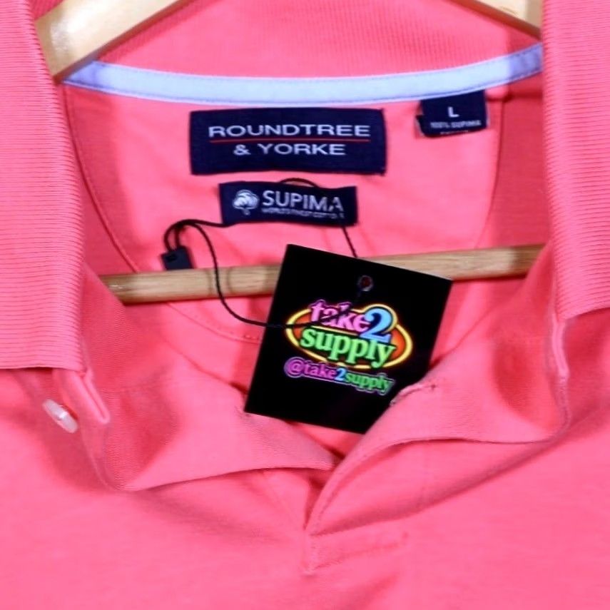 Roundtree & Yorke Roundtree & Yorke Men's Polo Shirt Size L Coral Pink Short Sleeve Supima Cotton Size US L / EU 52-54 / 3 - 7 Thumbnail