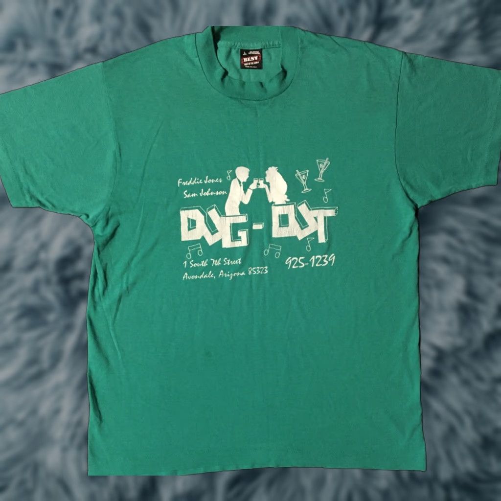 Fruit Of The Loom Vtg 80s The Dug-Out Bar Arizona Faded Shirt L Green USA Vintage Shirt Mens L USA Bar Arizona Faded Shirt 80s Grunge Humor Classic 90s Size US L / EU 52-54 / 3 - 1 Thumbnail