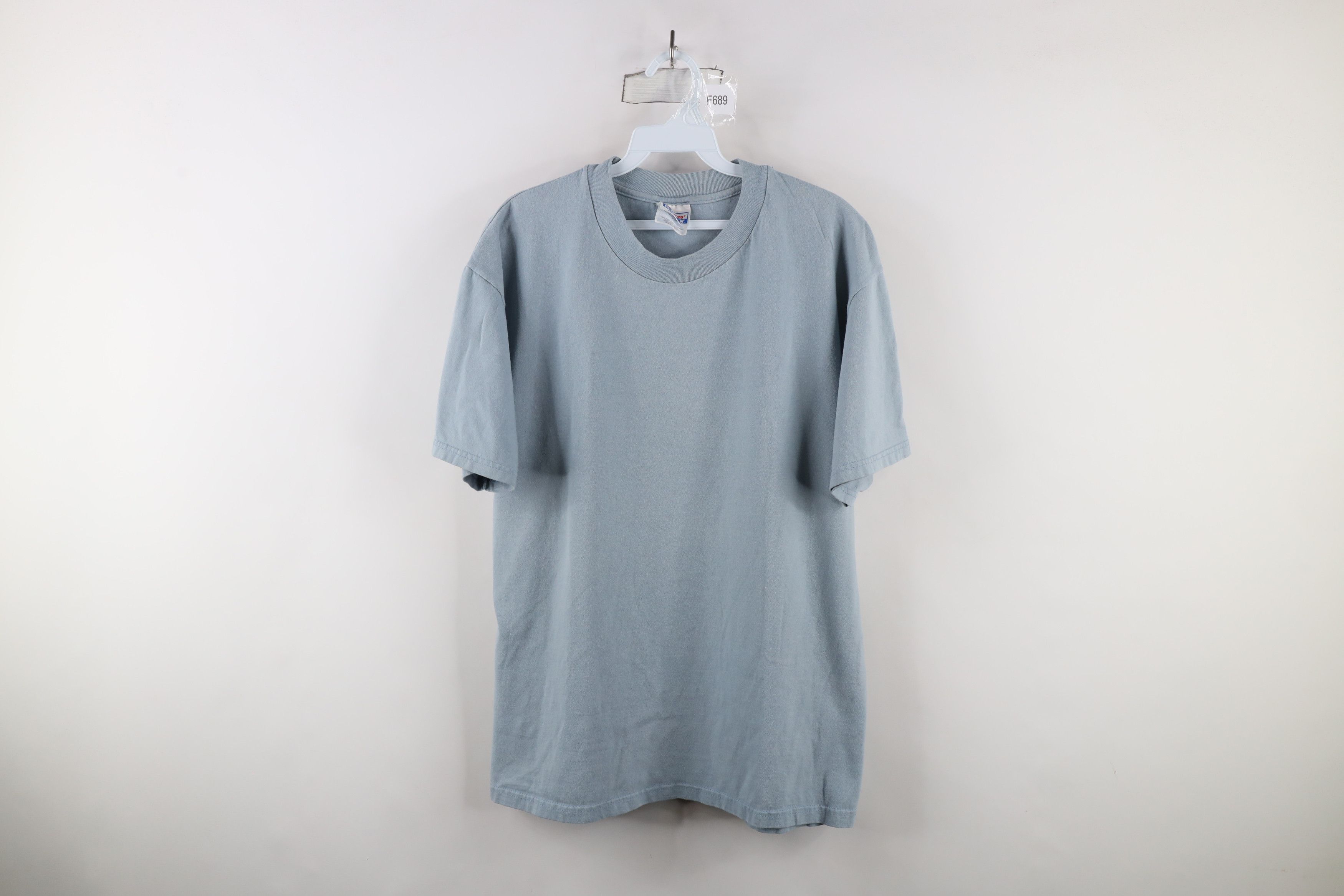 Hanes × Vintage Vintage 90s Hanes Beefy Blank Heavyweight T-Shirt Steel Blue Size US L / EU 52-54 / 3 - 1 Thumbnail