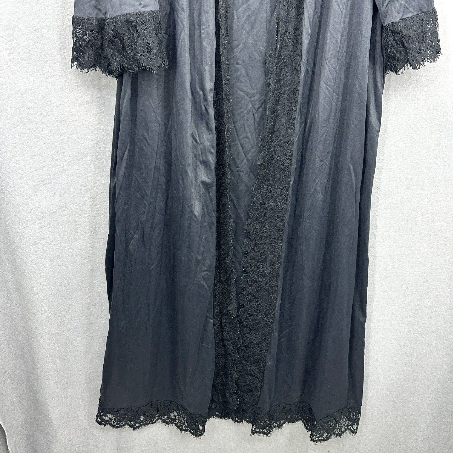 Vintage VINTAGE Lucie Ann Robe Womens M Black Nylon Lace 60s Coquette Kimono Sissy Pinup Retro Lightweight Unisex? Size ONE SIZE - 4 Thumbnail